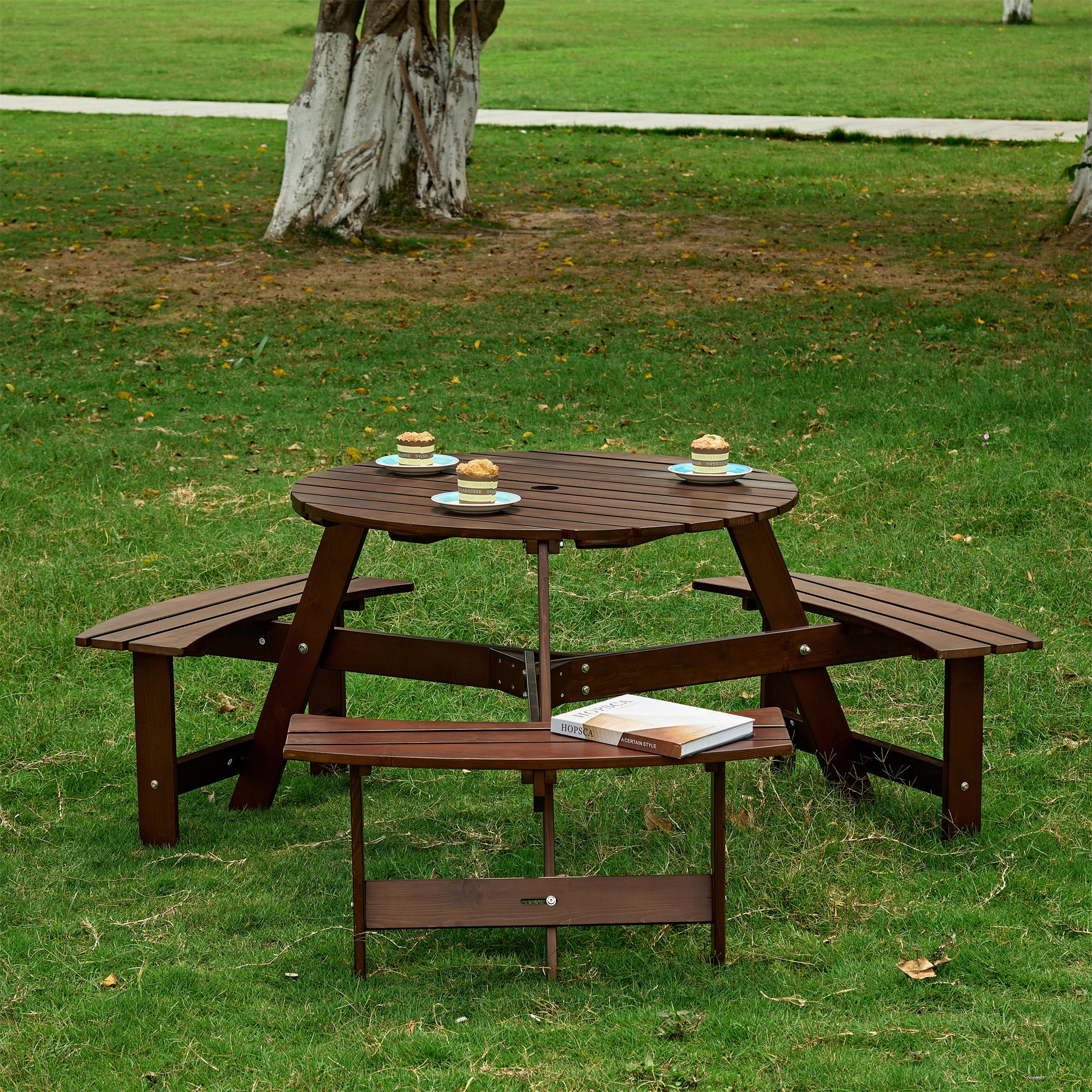 BABOOM BOM-P149763-OR 35.5-in Brown wood Round Picnic Table