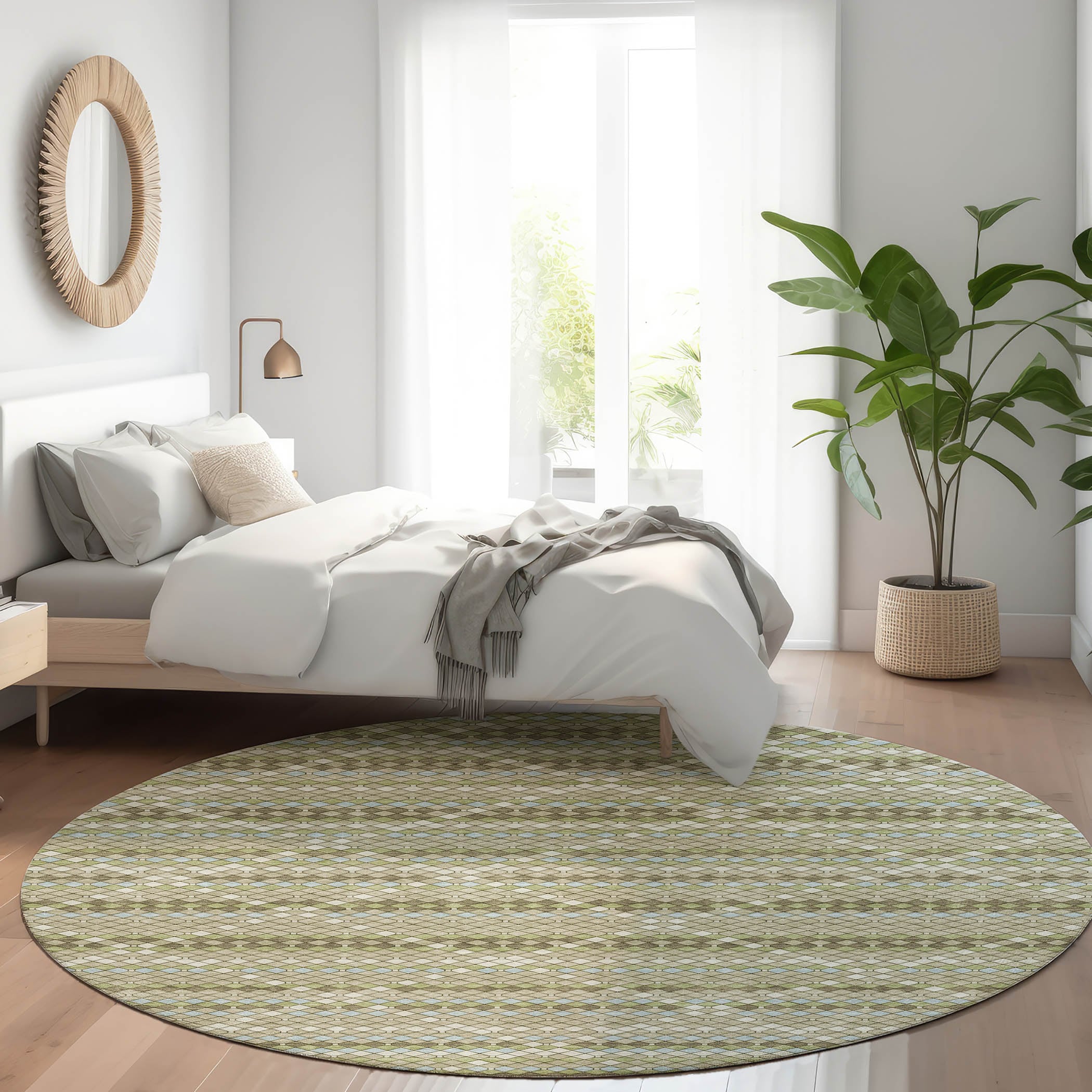 Addison Rugs ACN1436AL8RO Chantille ACN1436AL 8 x 8 (ft) Polyester Aloe Round Indoor/Outdoor Geometric Machine washable Area rug