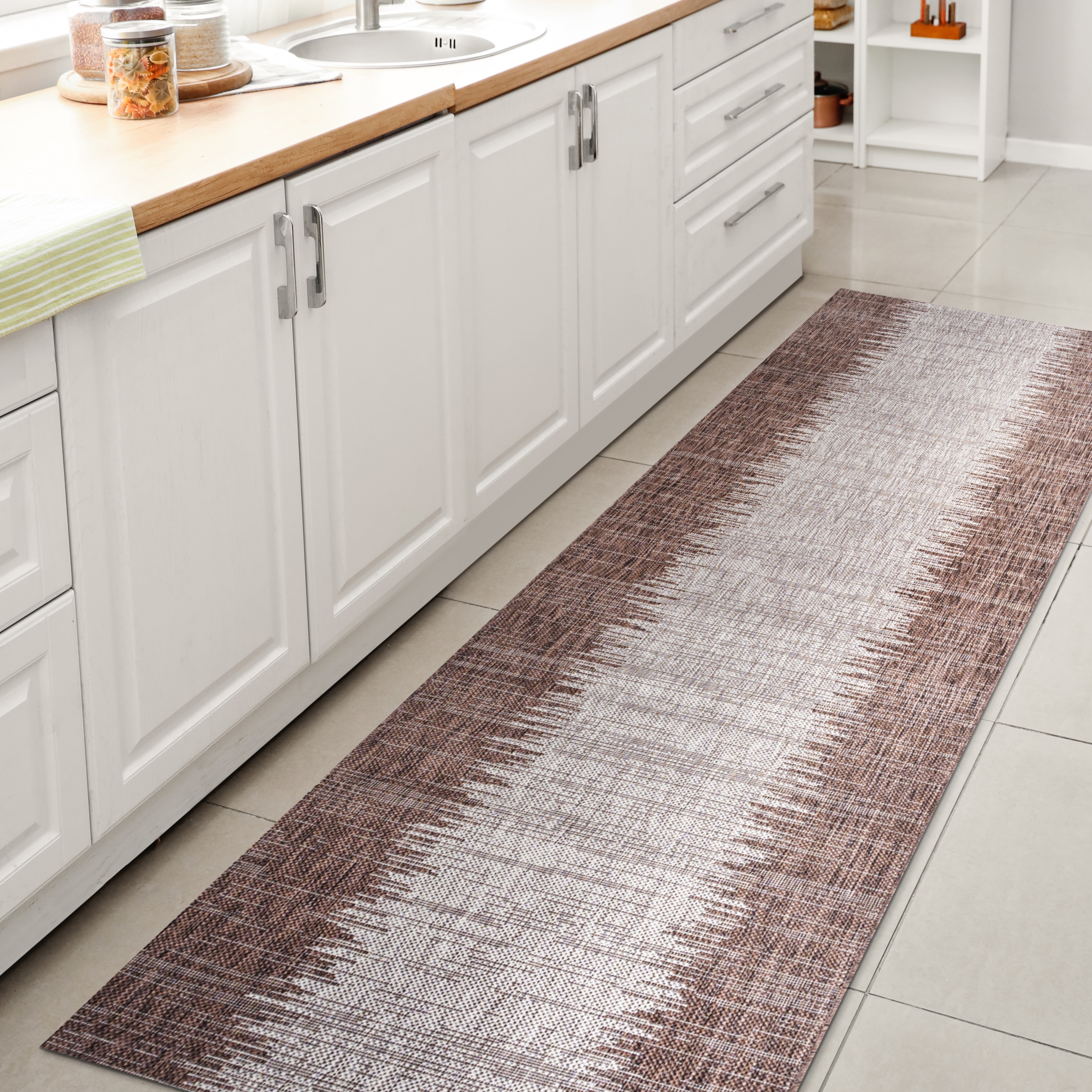 JONATHAN  Y SMB113B-210 Santa Monica Tavira Strie 2 x 10 (ft) Loomed Polypropylene Brown/Beige Rectangular Indoor/Outdoor Solid Coastal Runner rug