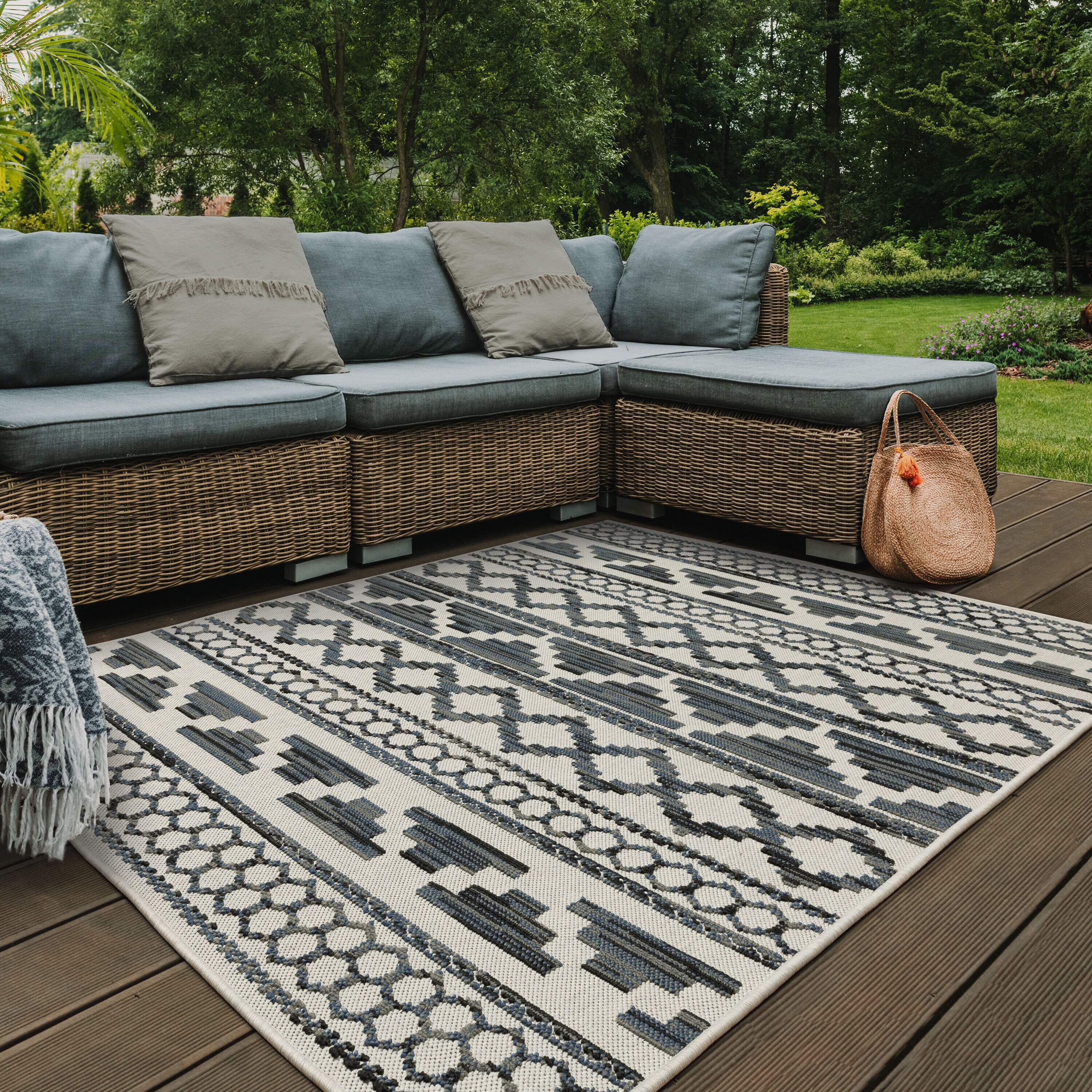 Greige Indoor Outdoor Rugs Large Grey Flatweave Garden Mat Waterproof Runner  Rug