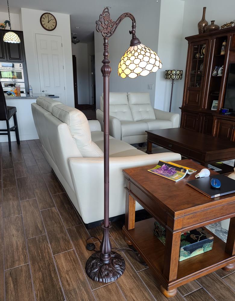 Bronze Arc Adjustable 62" Stained Glass Floor Lamp