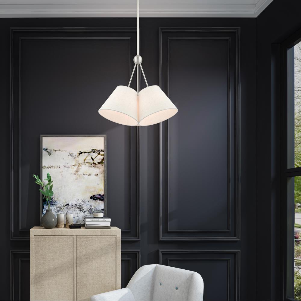 Brushed Nickel and Crystal 3-Light Chandelier with Oatmeal Shade