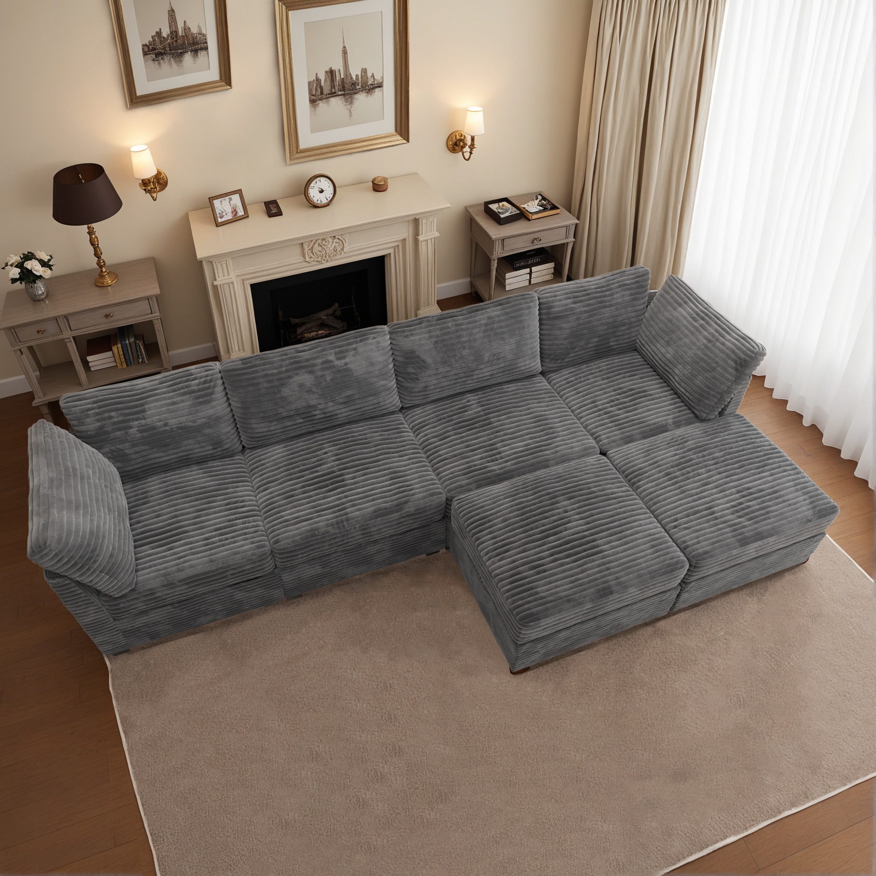 Caodoc L5-GYO602-2 130.8-Inches Modern Gray Reclining Sofa