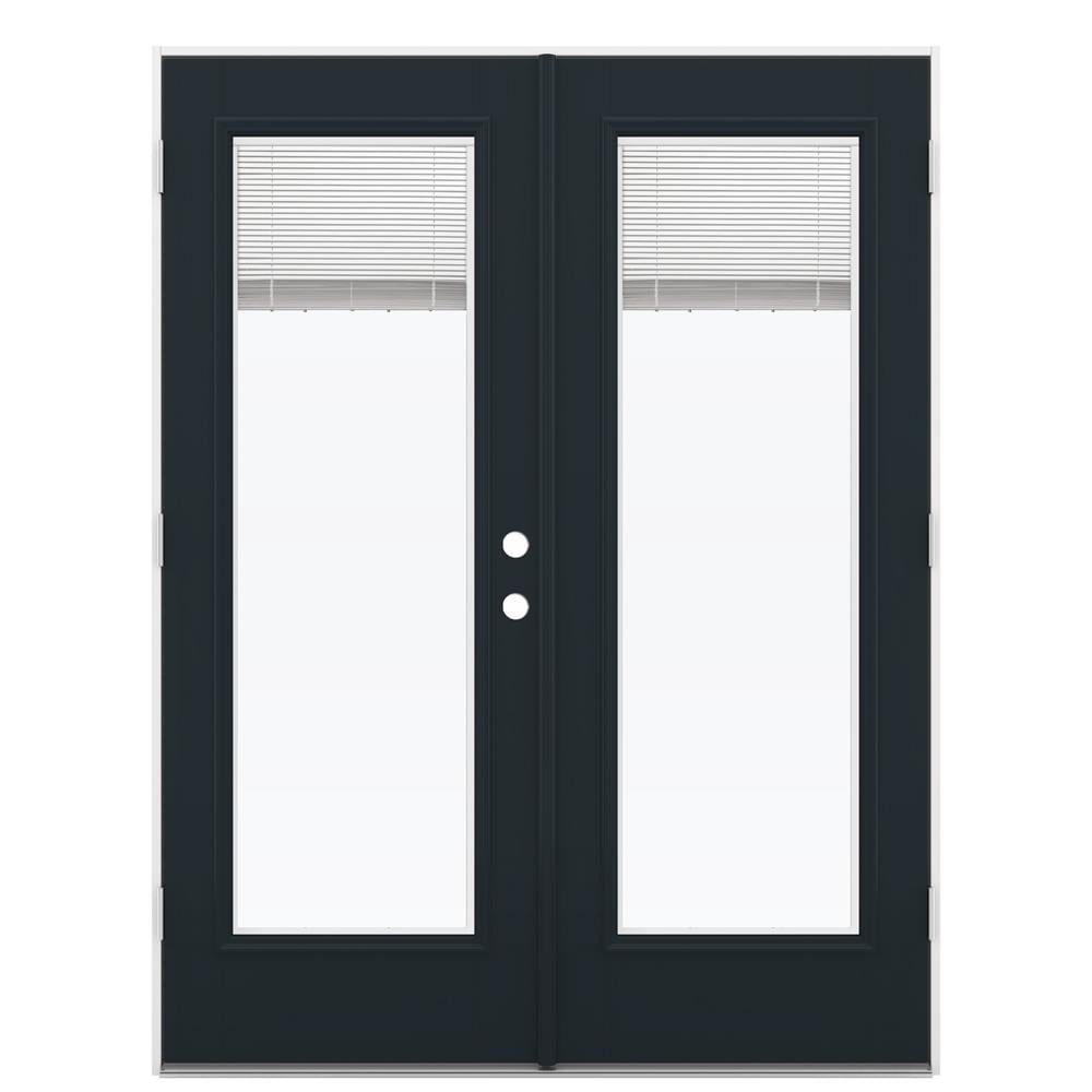 JELD-WEN LOWOLJW182200199 60-in x 80-in x 4-9/16-in Jamb Low-e Blinds Between The Glass Eclipse Fiberglass French Right-Hand Outswing Double Patio Door