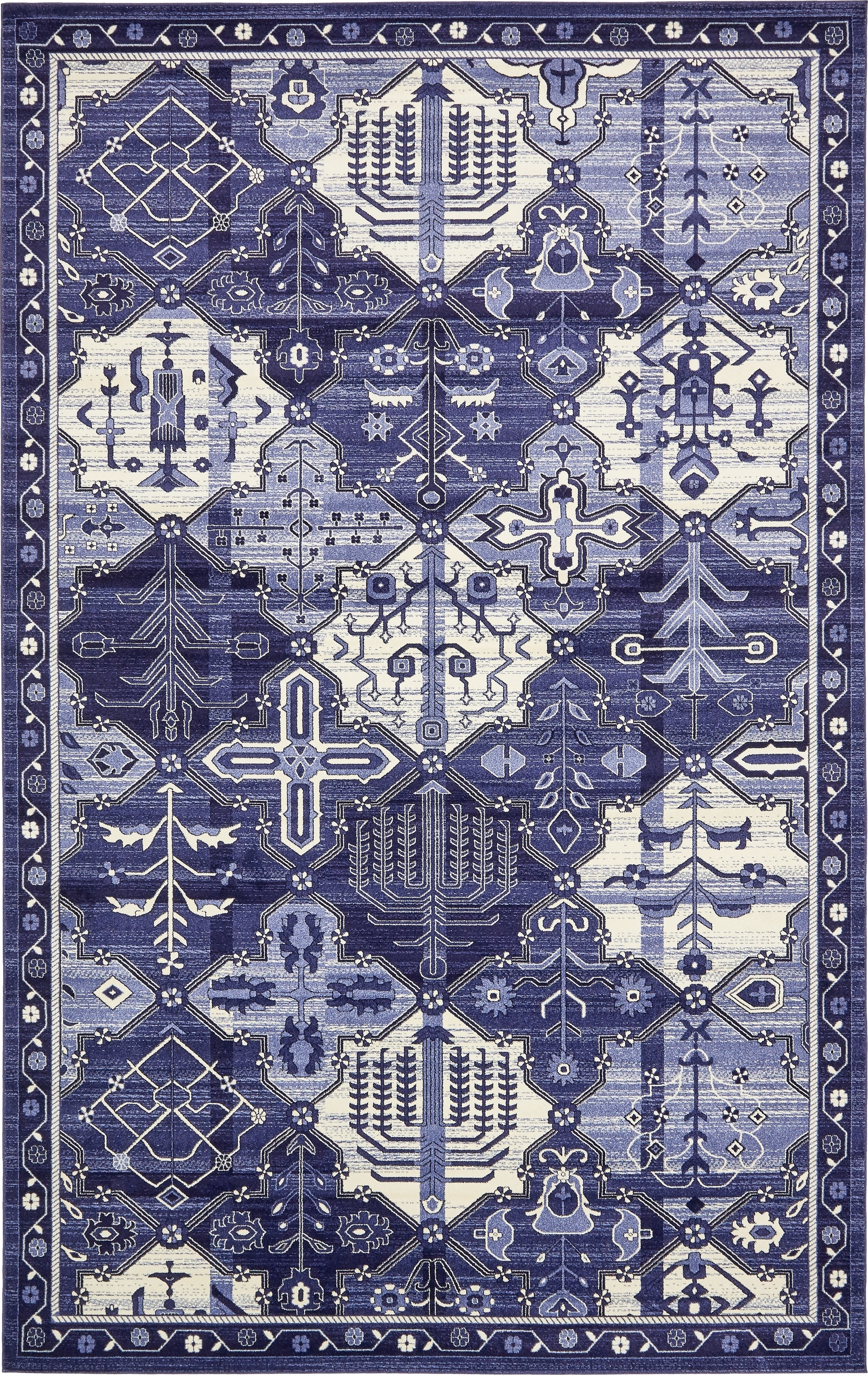 Unique Loom 3129486 Cathedral La Jolla 11 x 16 (ft) Loomed Polypropylene Blue/Ivory Rectangular Indoor Geometric Bohemian/Eclectic Area rug