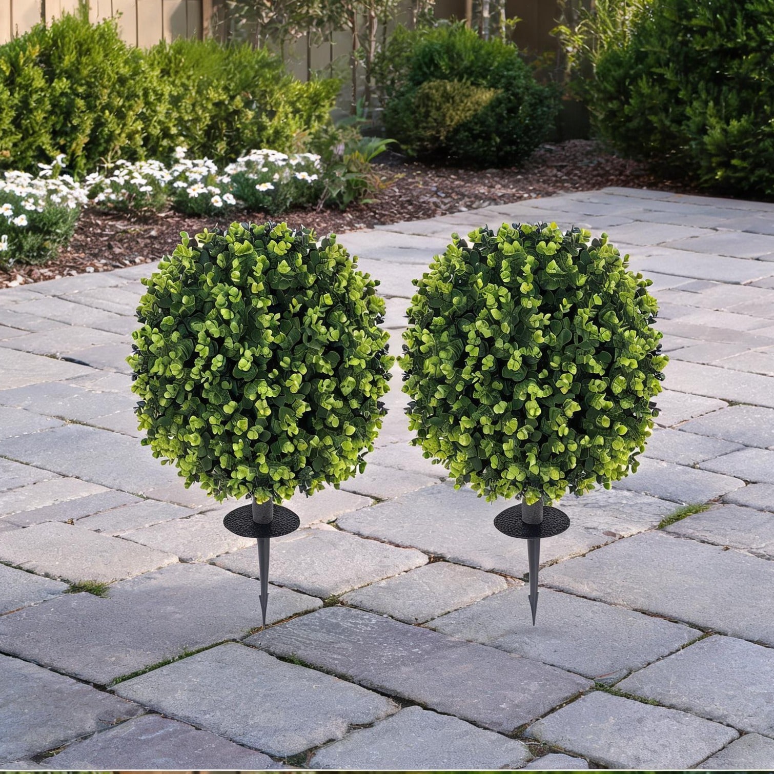 Watnature Artificial Eucalyptus Topiary Balls 2-Pack 22 H UV-Resistant PE Rich Green