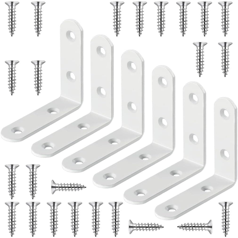 Aoibox  6 Piece White Stainless Steel L Bracket Set 2 5 Inch 90 Degree Corner Braces with Screws