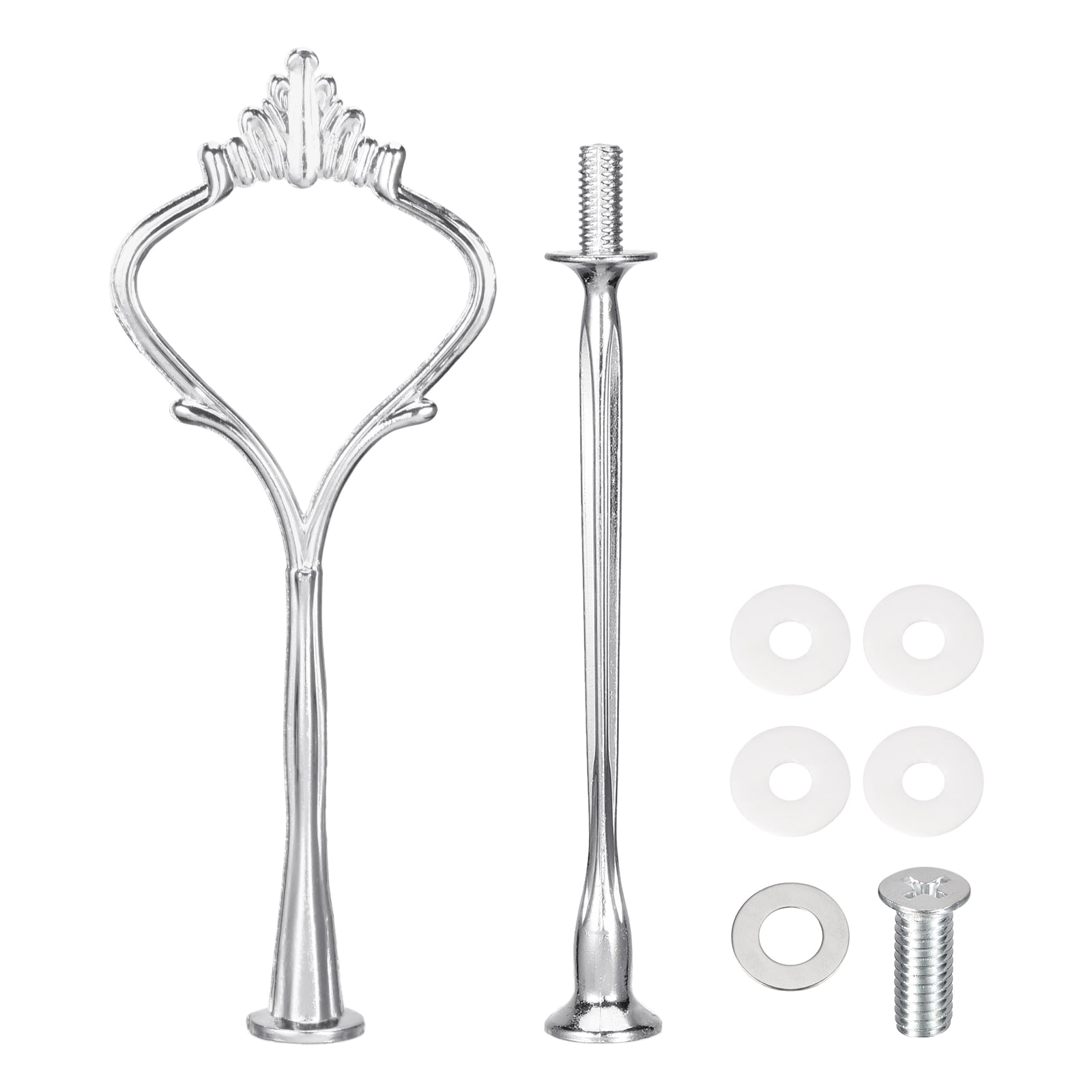 Unique Bargains 1 Set Cake Tray Stand Handle Cupcake Dessert Plate Hardware Fitting Holder Rod Stand Handle for Cake Stand Wedding Party 2-Tiers Crown Silver