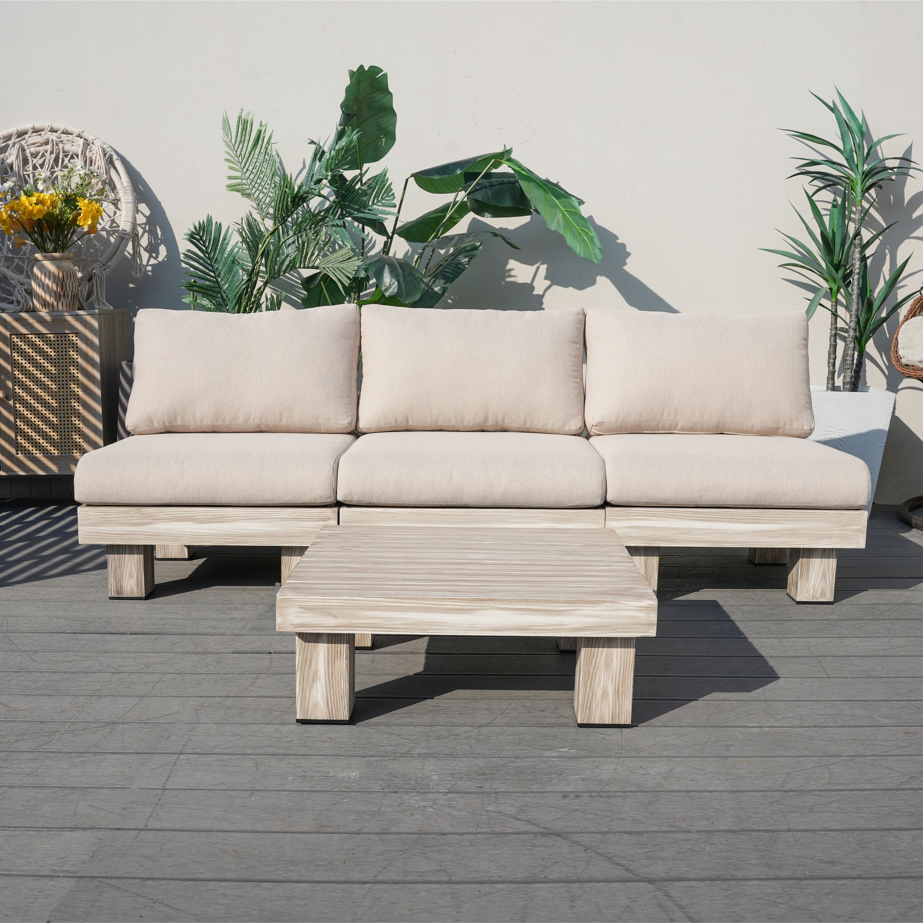Direct Wicker DWS-32510&T 4 -Piece 4 Patio Sofa Conversation Set with Beige Cushions