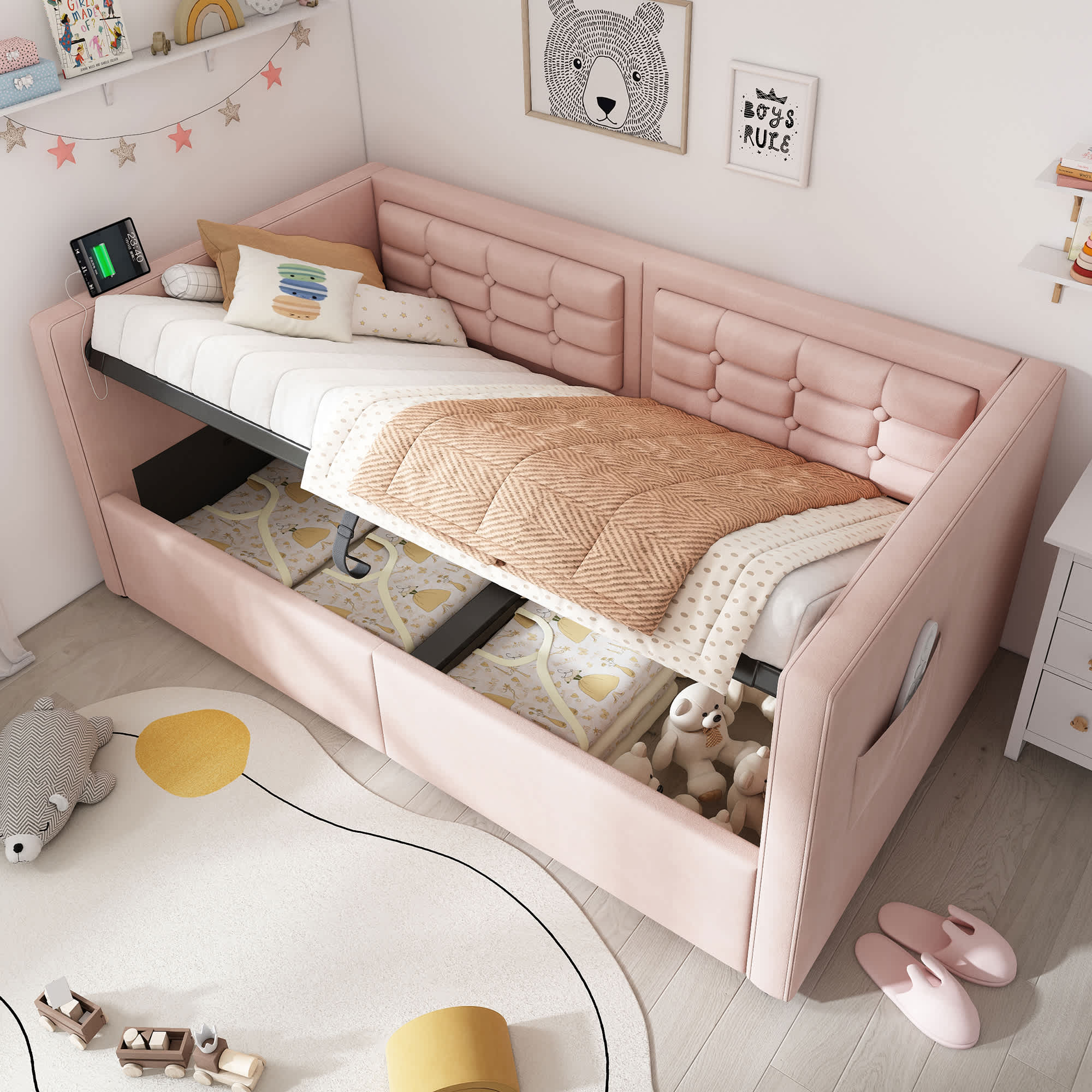 Bestier Upholstered Daybed Hydraulic Storage Twin Bed Frame with