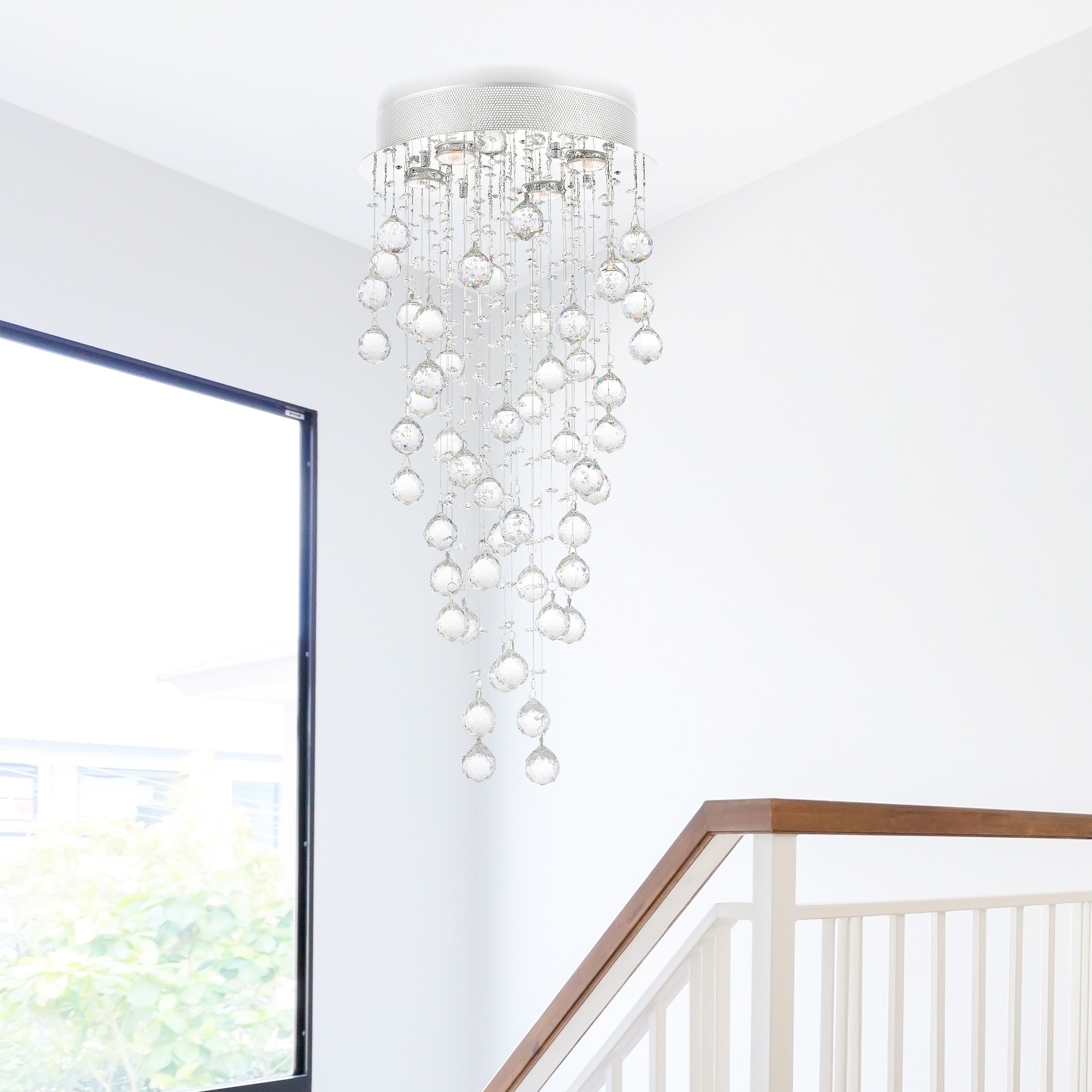 CWI Lighting 6601C14C Rain Drop 4 -Light 14.0-in Chrome Flush Mount Light