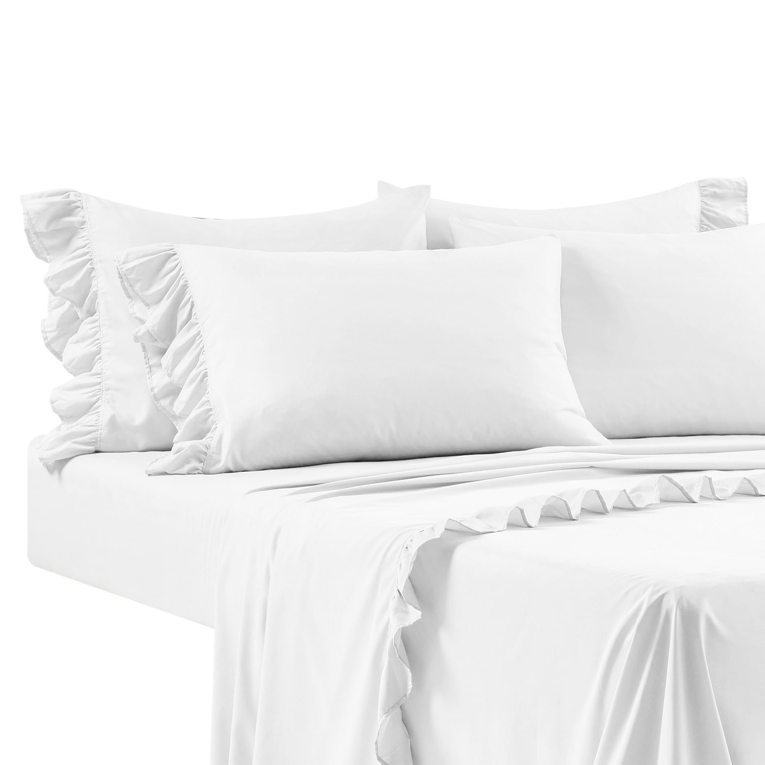 White Twin Ruffle Trim Microfiber Sheet Set