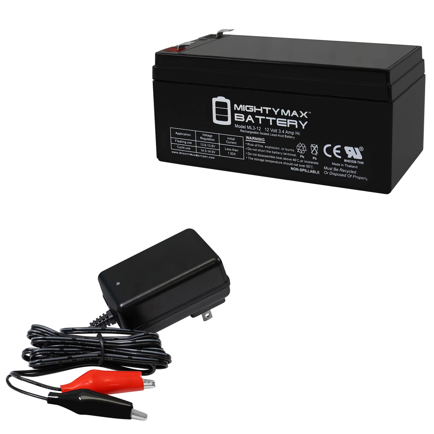 Mighty Max Battery MAX3426422 12V 3.5AH BP3-12 BP3.6-12 CF12V2.6 + 12V CHARGER Rechargeable Sealed lead acid 1230 Backup power Batteries 2 -Pack
