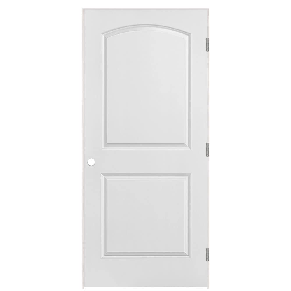 Masonite 36-in x 80-in (primed) Hollow core 2-panel round top Left hand Smooth Primed Molded composite Flat Jamb Single Prehung Interior Door