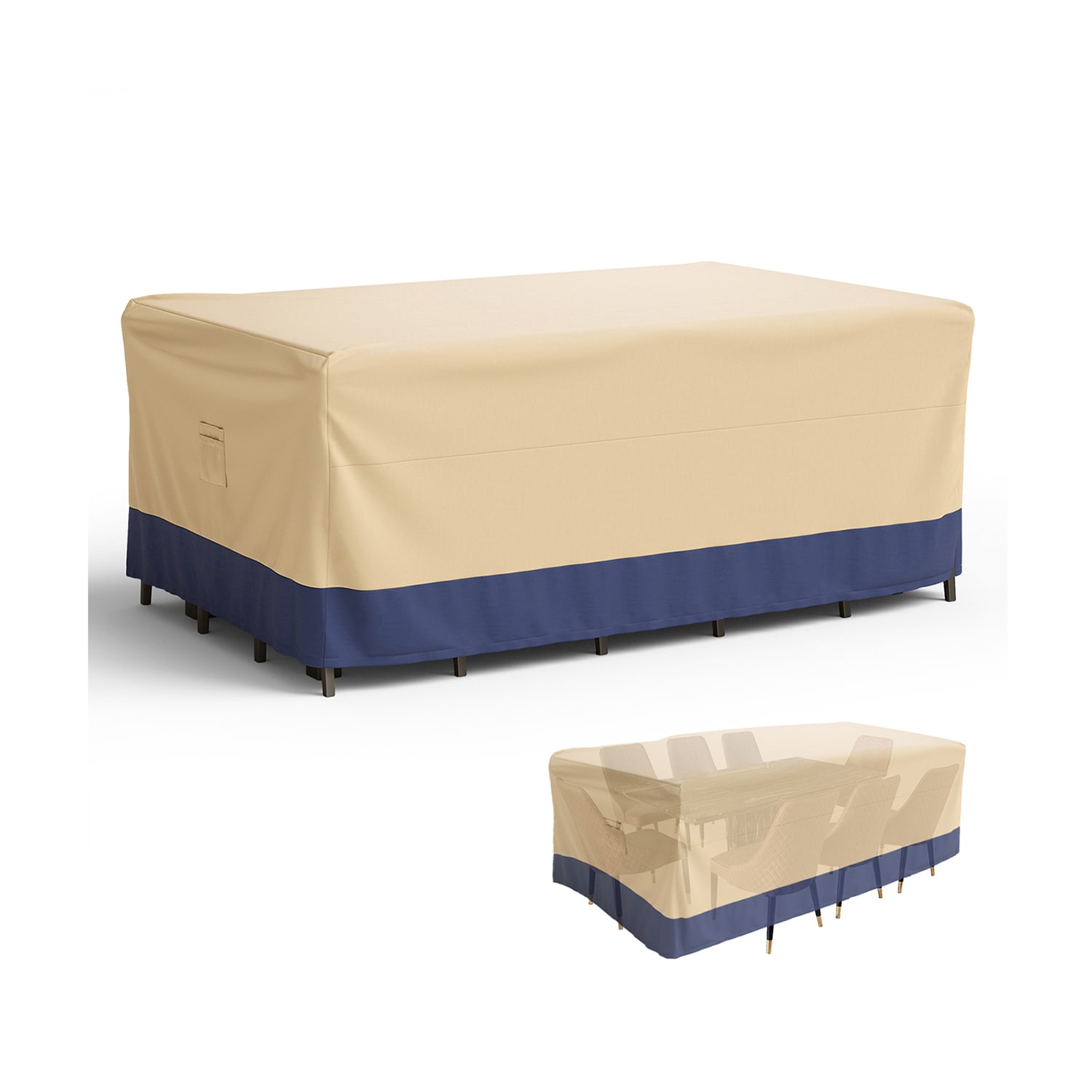 WELLFOR TDJ10784 CW Outdoor Furniture Cover Beige and Blue Polyester Patio Furniture Cover For Coffee table