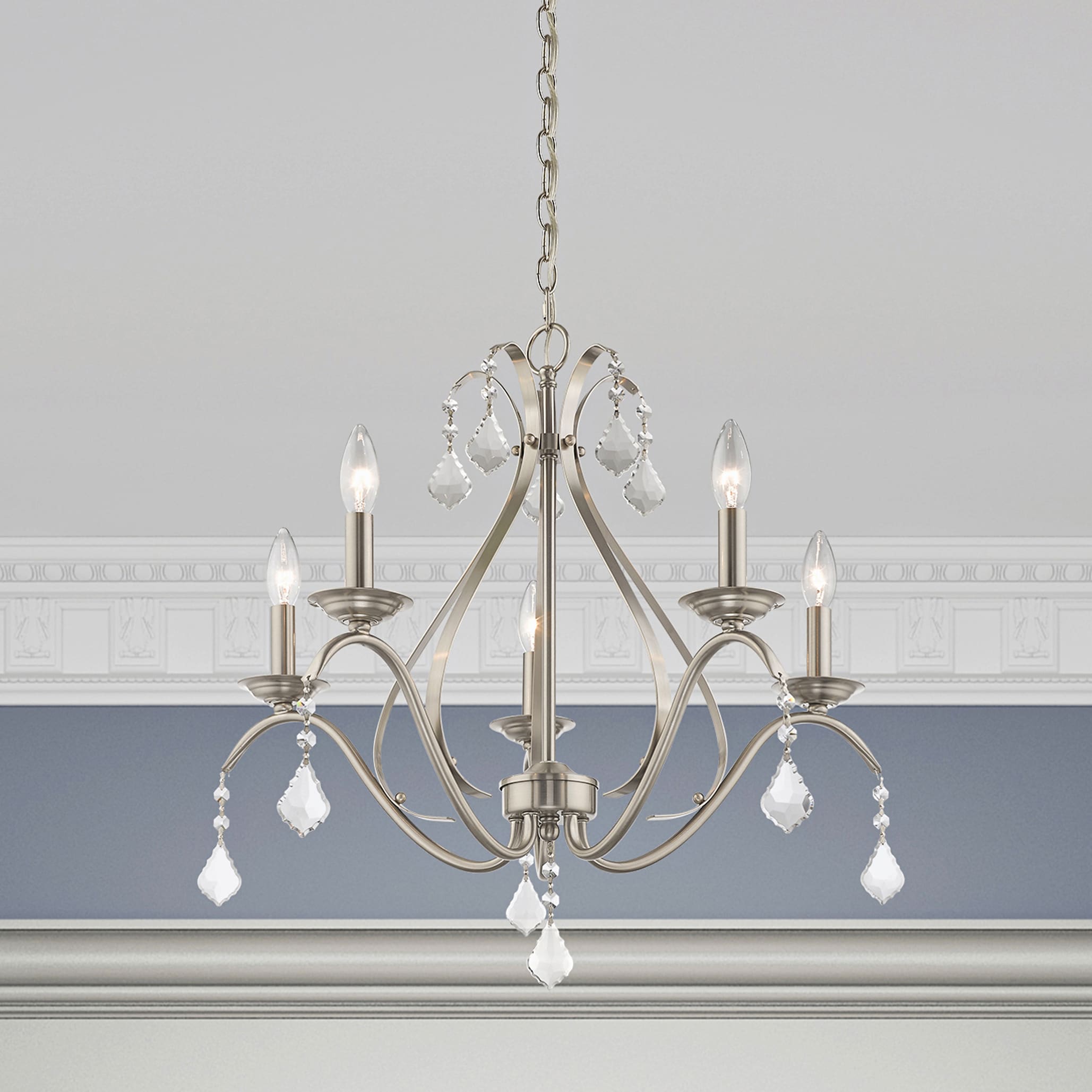 Brushed Nickel 5-Light Chandelier with Clear Crystals