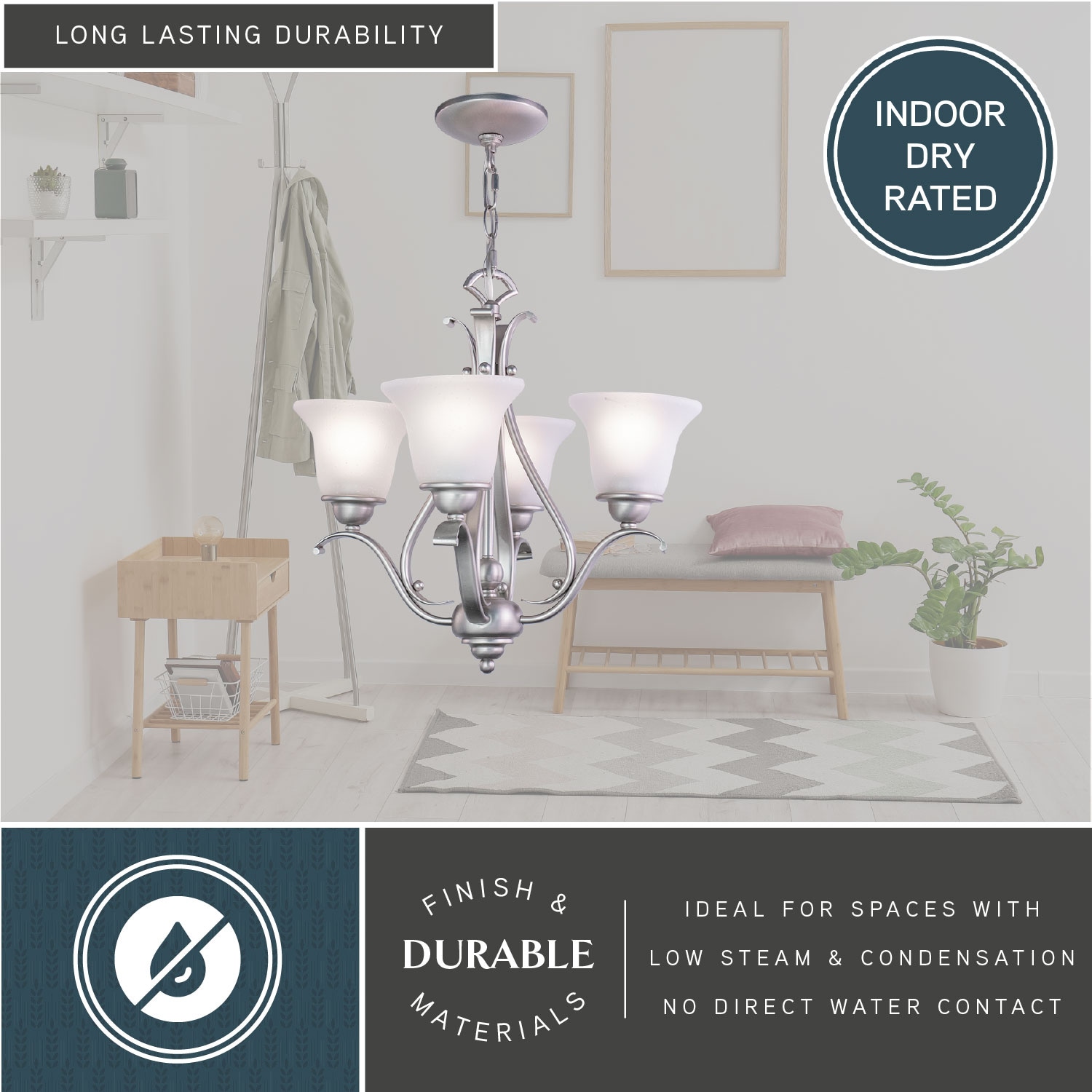 Monrovia Brushed Nickel Mini Chandelier with White Frosted Glass