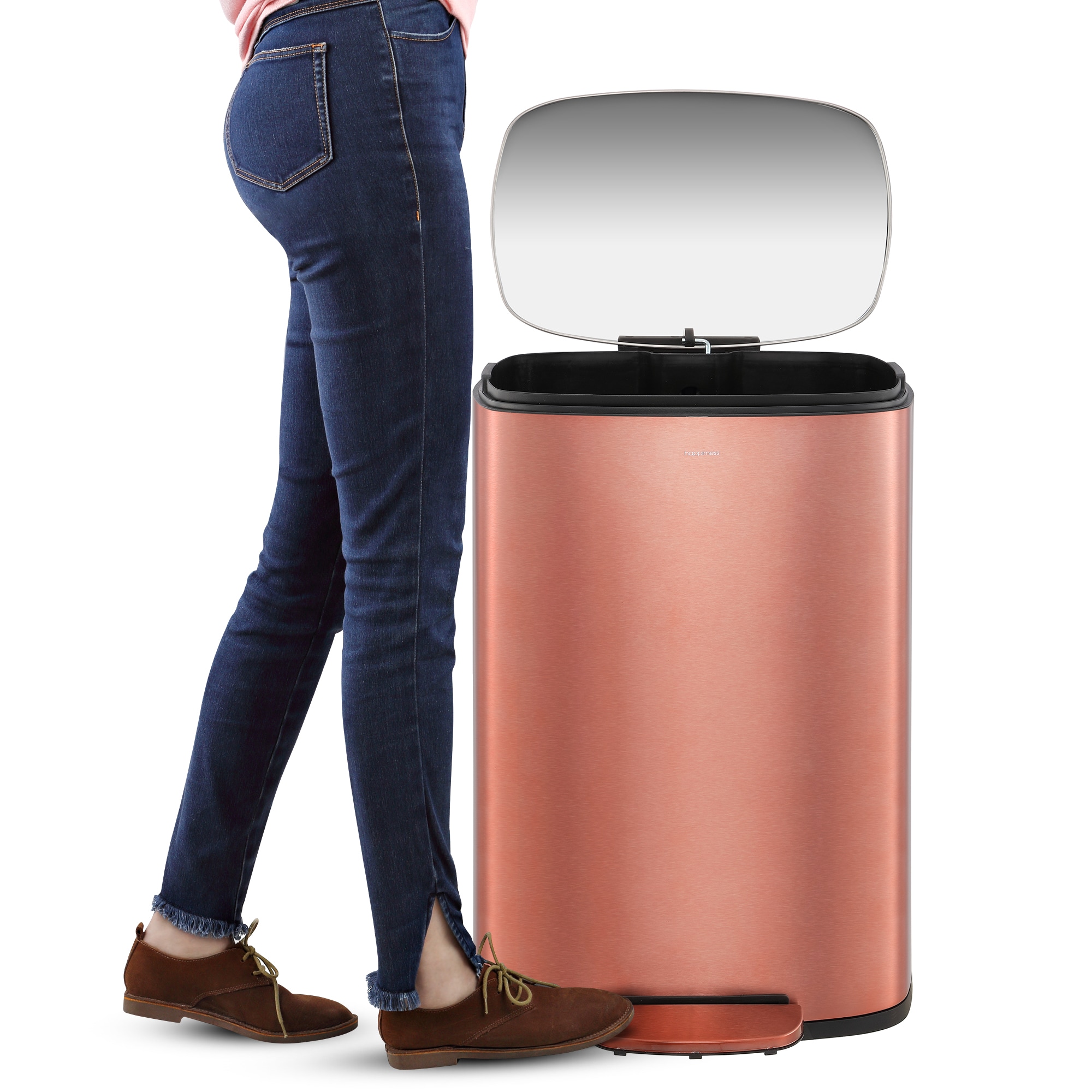 happimess 12.98-Gallons Rose Gold Steel Kitchen Trash Can with Lid Indoor  in the Trash Cans department at