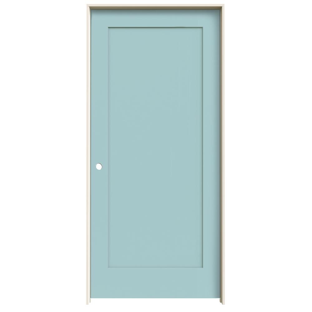 JELD-WEN LOWOLJW191200317 36-in x 80-in Caribbean Blue Solid Core 1-panel Square Right Hand Smooth Prefinished Molded Composite Flat Jamb Single Prehung Interior Door