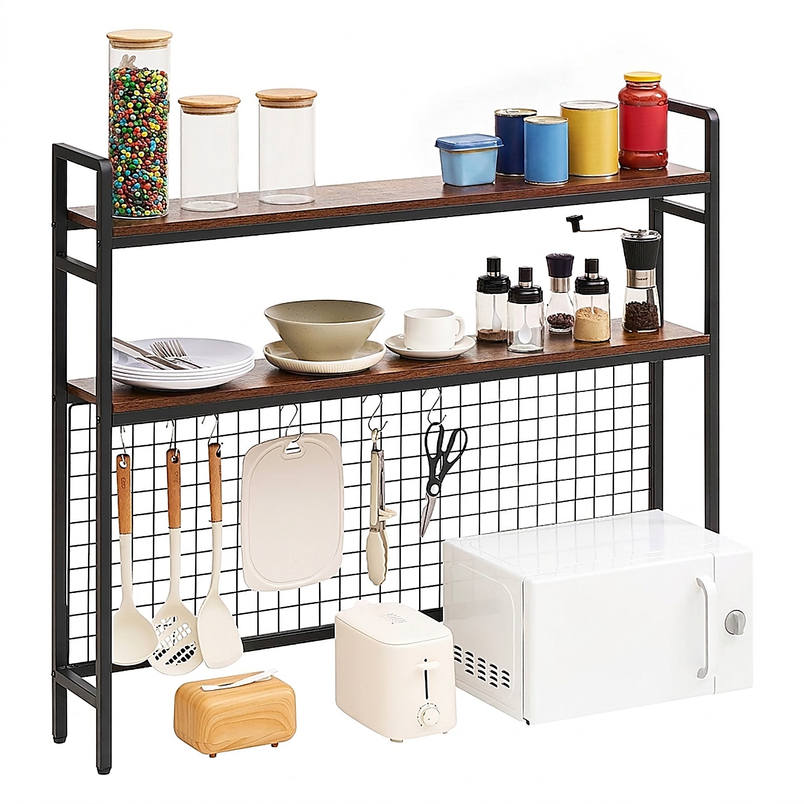 GIVIMO 3-Tier Desktop Bookshelf Countertop Storage Hutch Black Steel Frame with Water-Resistant Wooden Shelves 66-lb Per-Shelf Capacity Adjustable Non-Slip Foot Pads Reversible Left or Right Desk Organizer for Dorm Bedroom Home Office and Study