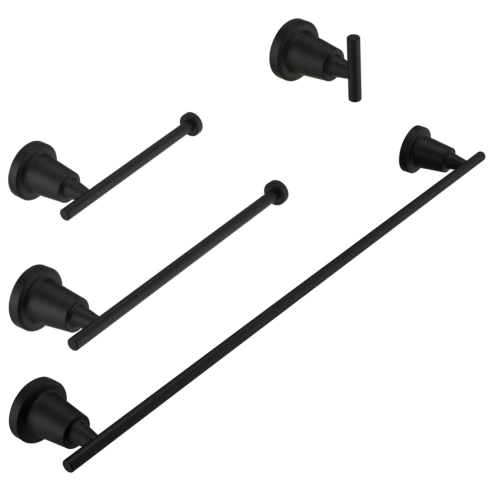 BWE A-91061-BLACK 4 -Piece Abyssal Hush Matte Black Decorative Bathroom Hardware Set Towel Bar, Toilet Paper Holder, ,Robe Hook Included