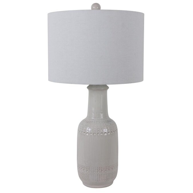 Decor Therapy White Glaze 3-Way Table Lamp with Linen Shade
