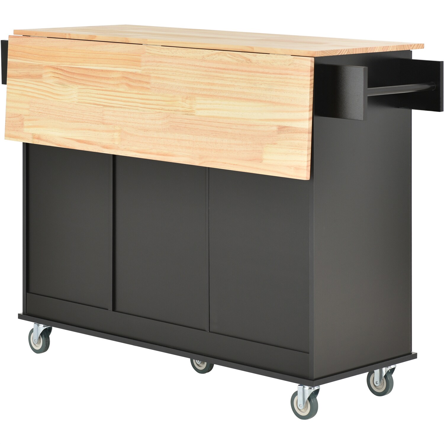 BABOOM Black Mdf Base with Wood Top Rolling Kitchen Island (29.5-in x ...