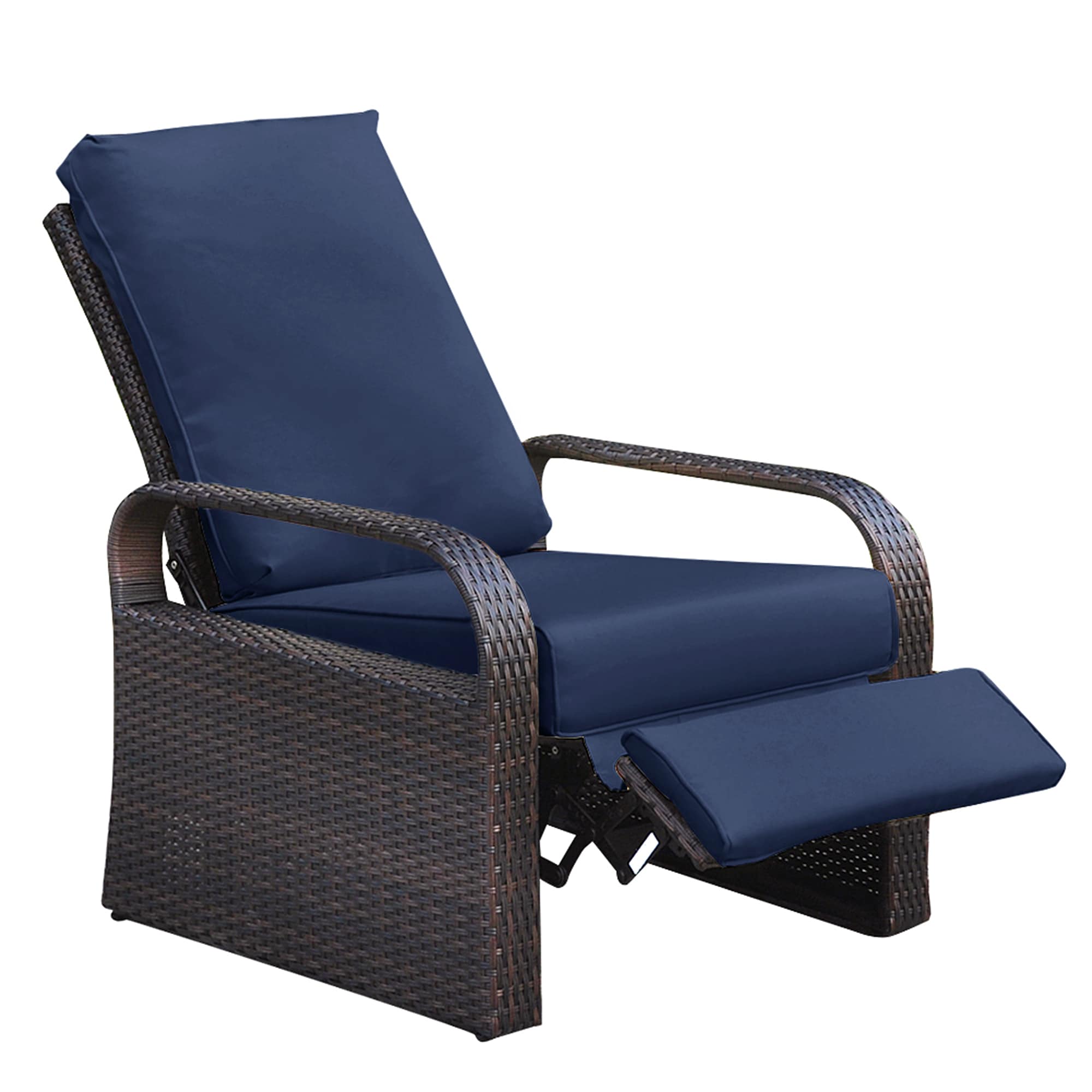 CESICIA W225-OPS-21 Patio Chairs Wicker Navy Blue Aluminum Frame Stationary Recliner Chair with Solid Seat