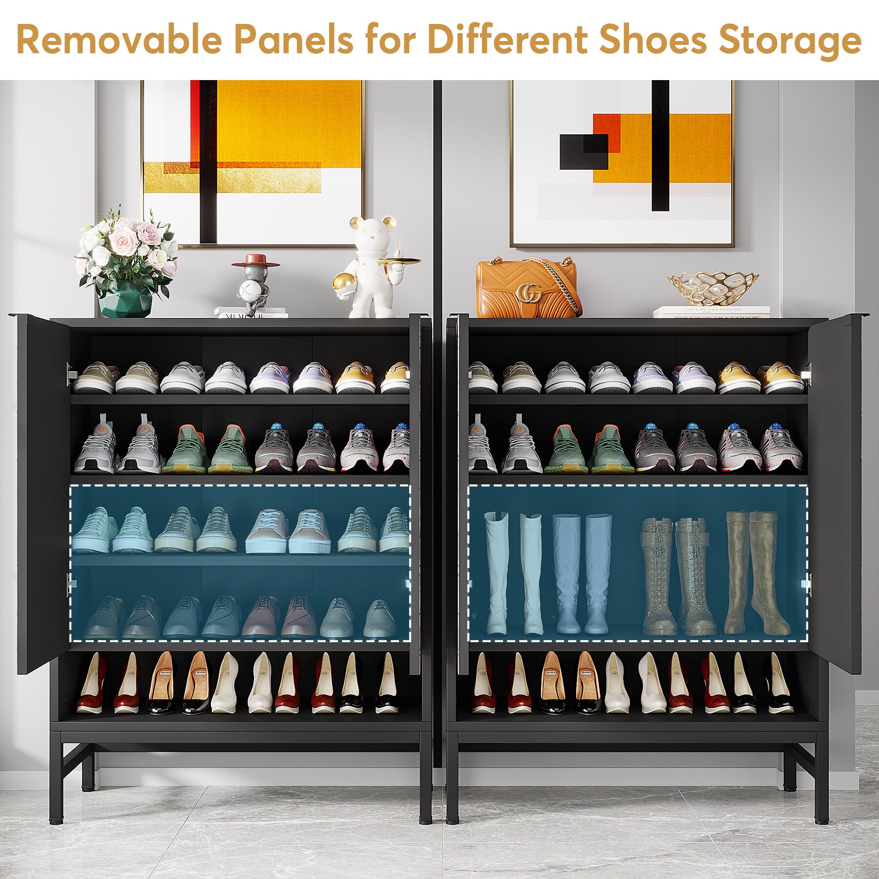 Tribesigns Shoe Cabinet with Doors, 20 Pairs Entryway Shoe Storage Cabinet  with Shelves, 5-Tier Modern Free Standing Shoe Racks Storage Organizer for