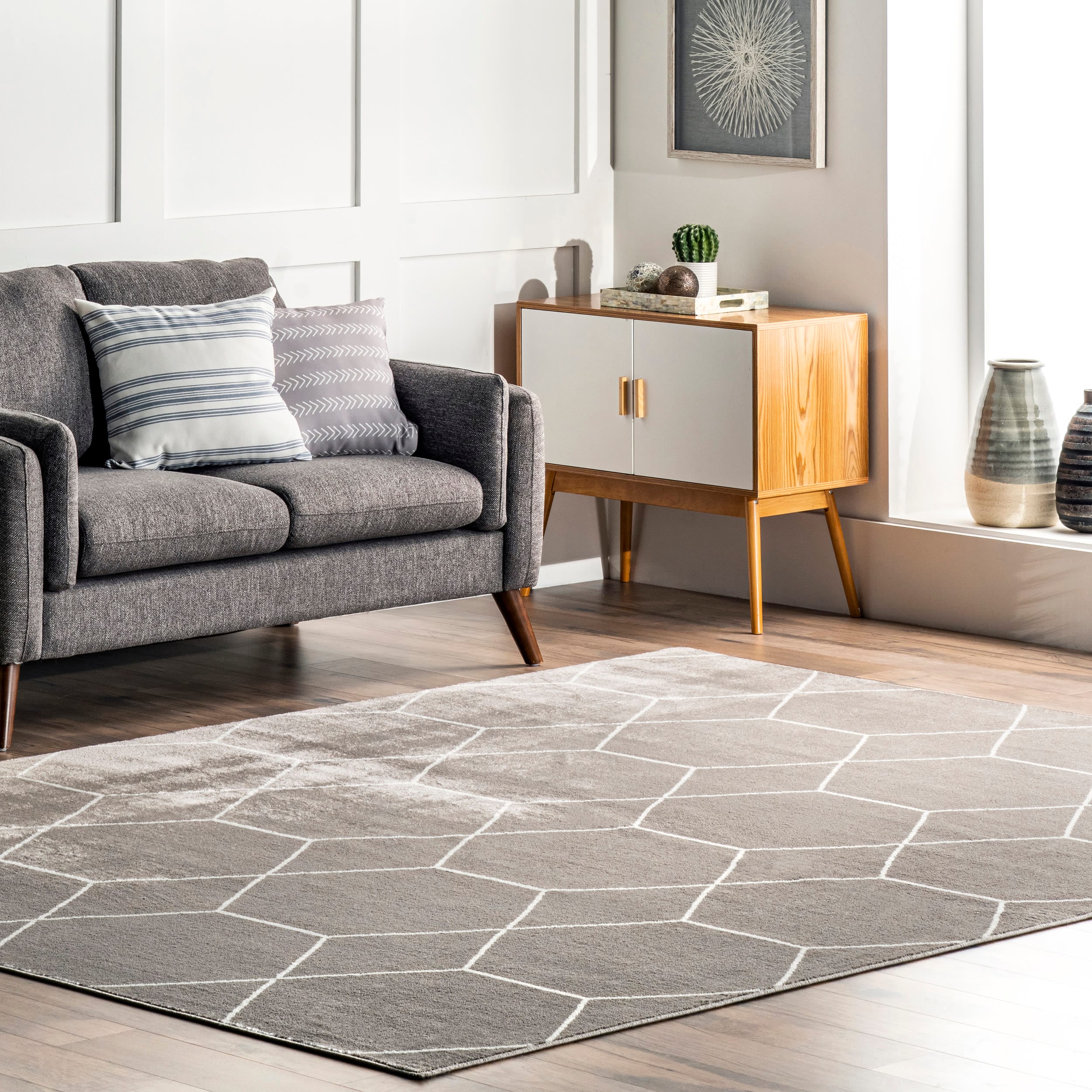 nuLOOM LPBL15B-508 Campbell 5 x 8 (ft) Loomed Polypropylene Grey Rectangular Indoor Geometric Area rug