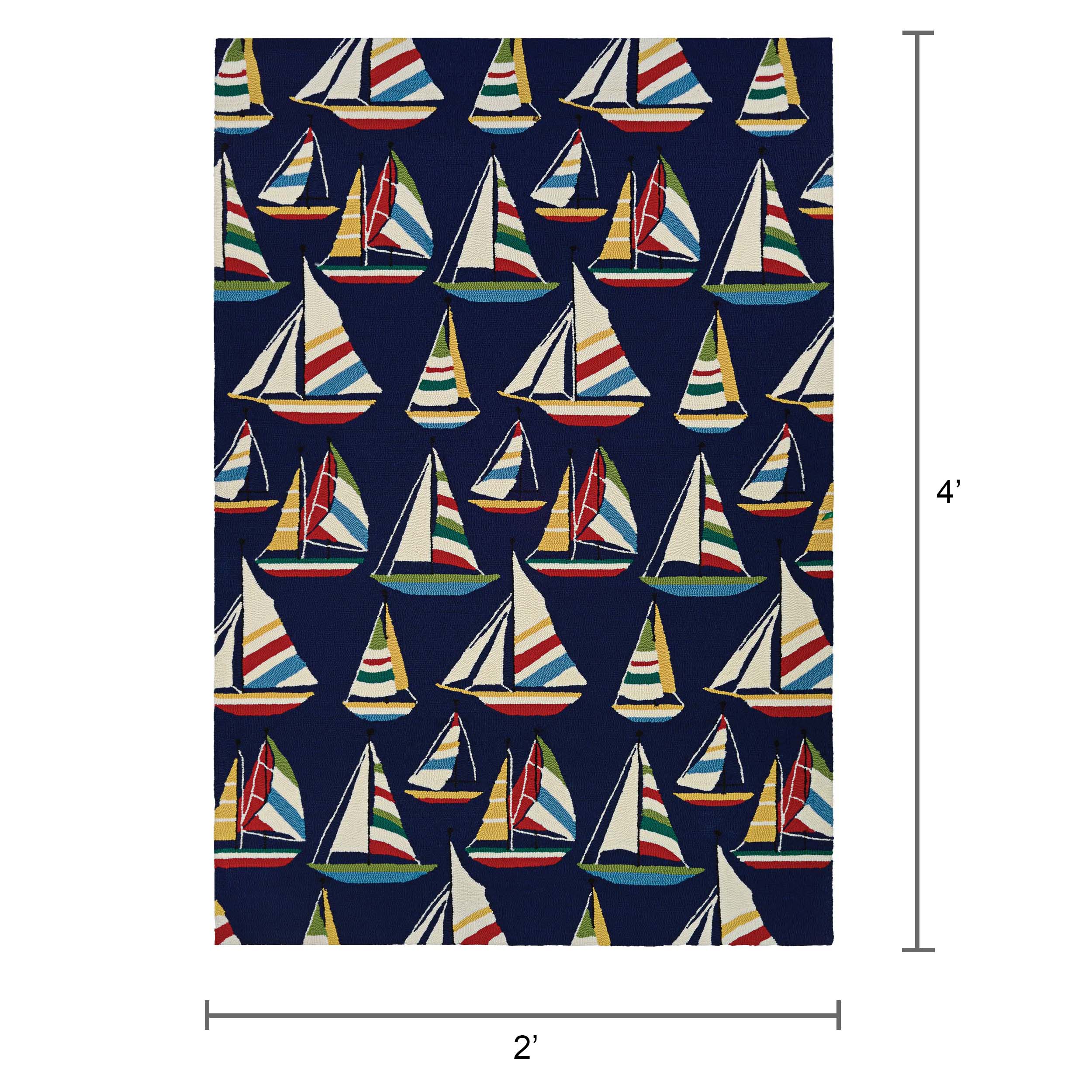 Nautical Navy Hand-Hooked Rectangular Indoor/Outdoor Rug, 2' x 4'