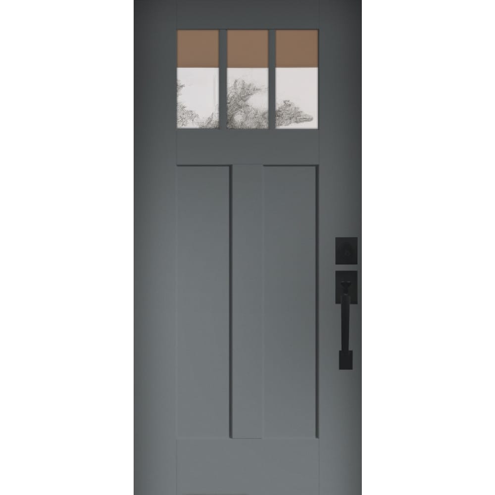 RELIABILT 10172474 Entry Door 36-in x 80-in x 4-9/16-in Fiberglass Craftsman Left-hand inswing Granite Painted Prehung Front Door with Brickmould Insulating core