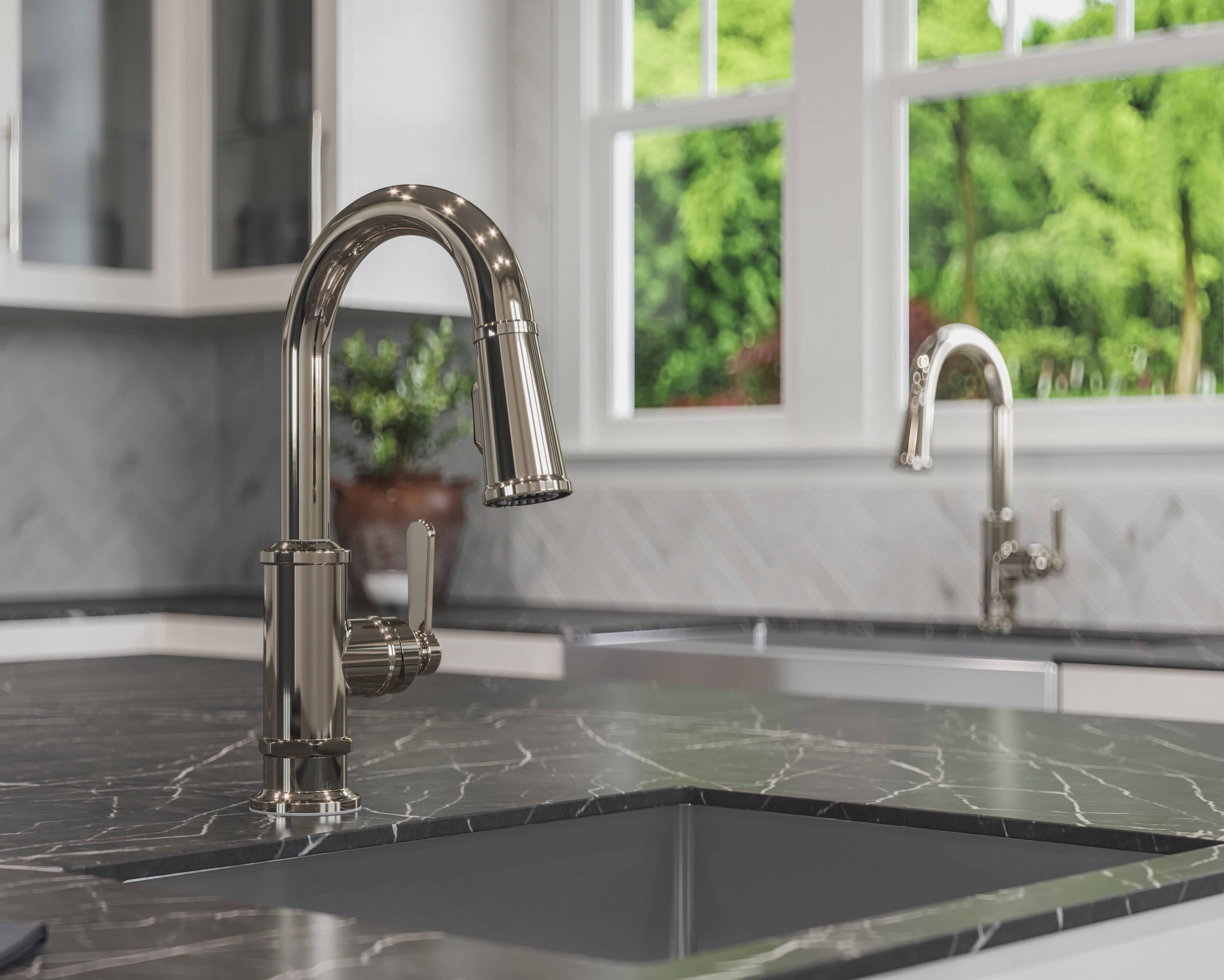 Polished Nickel Single Handle Pull Down Kitchen Faucet with Spray