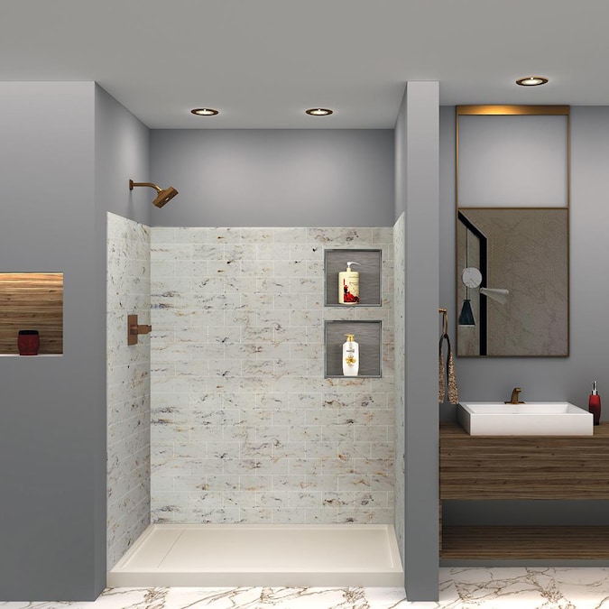 Transolid Saramar Biscotti Marble Three, Solid Surface Bathroom Shower Surround