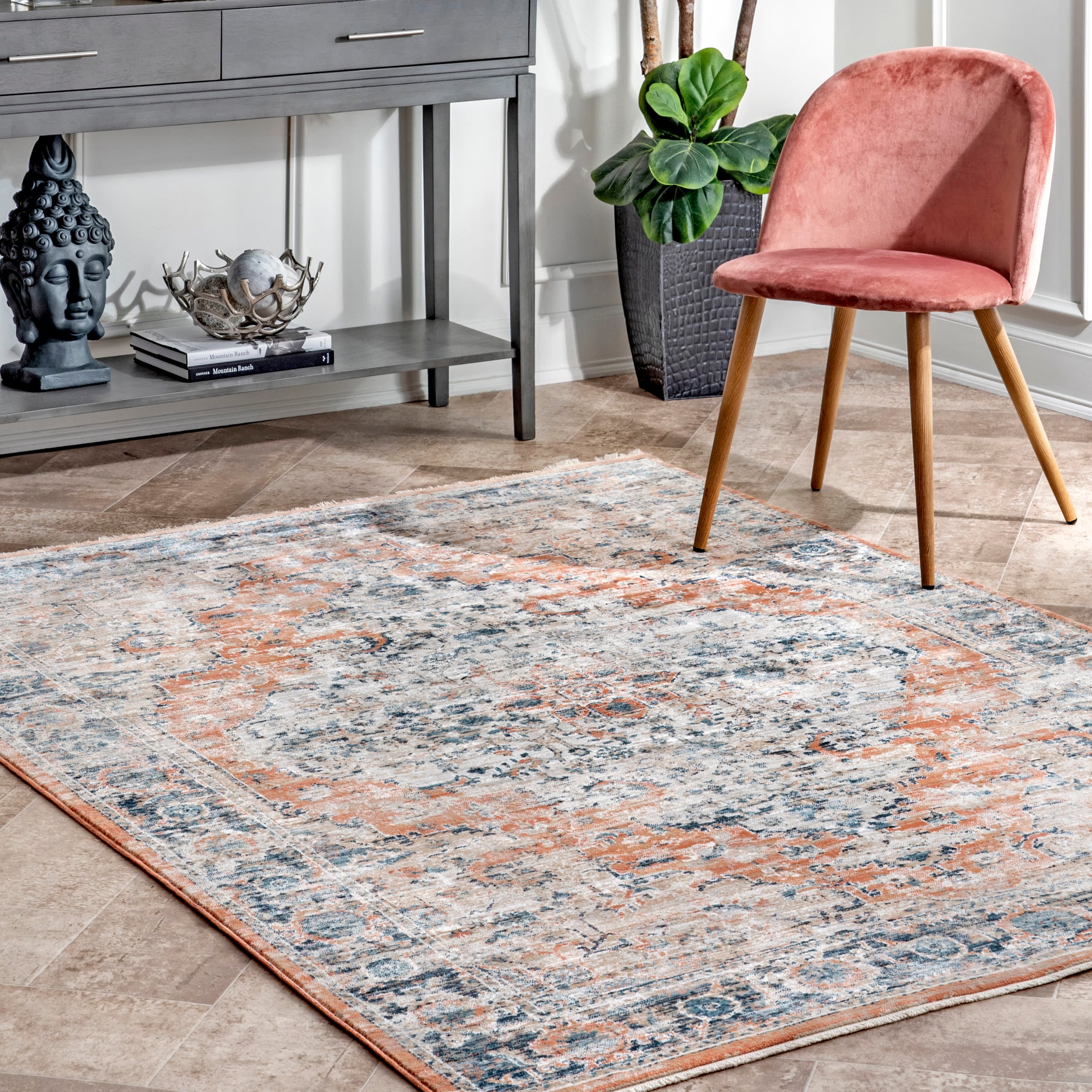 nuLOOM 5 x 7 Blue Indoor Distressed/Overdyed Vintage Area Rug