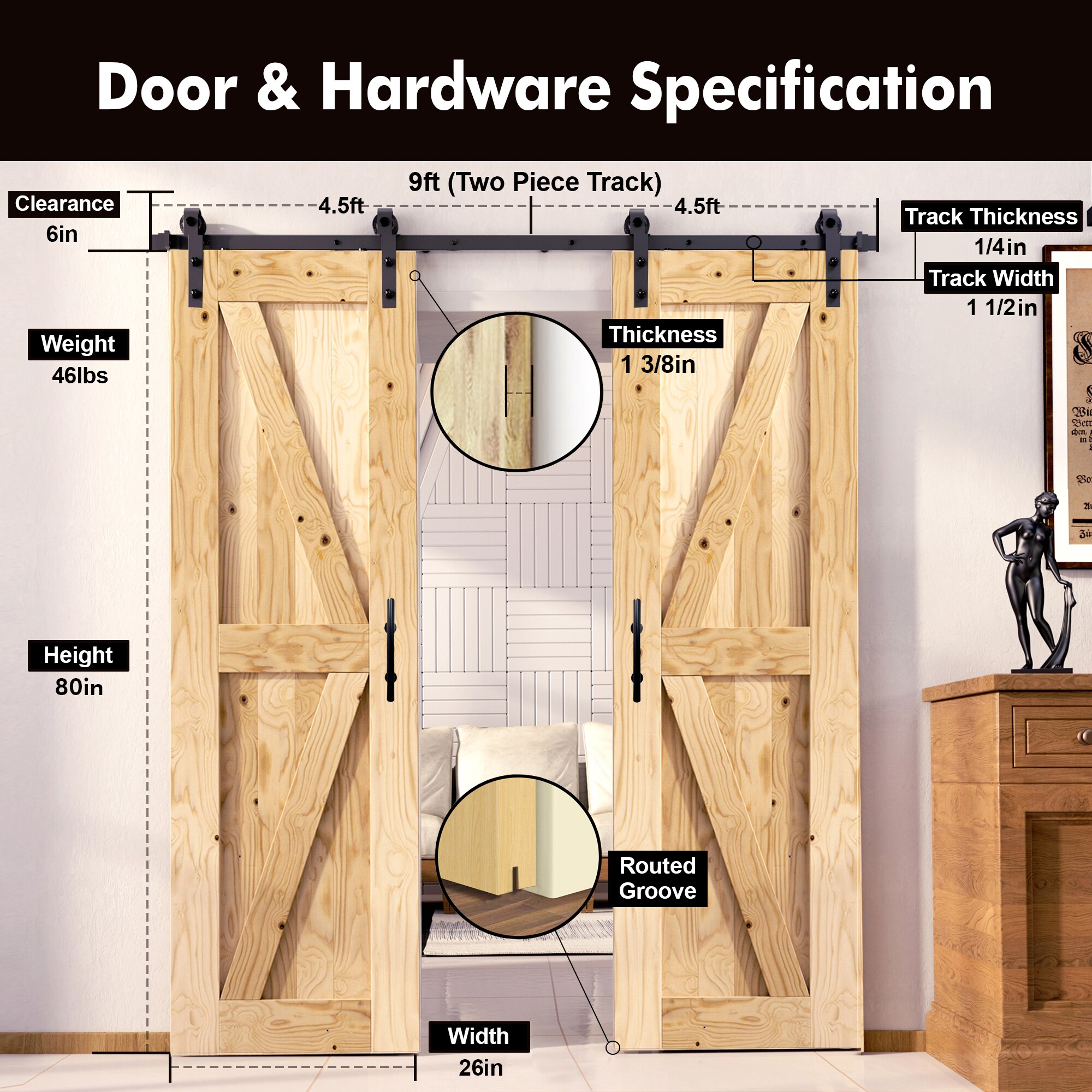 HOMACER YT2TGH108C-2680-FR Barn-Doors - View #2
