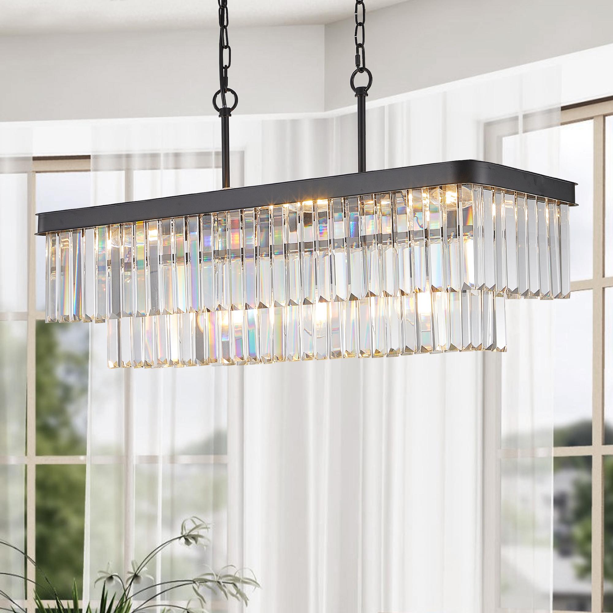 Bayfeve BFLCM-9538-LT Luxury Crystal Pendant Chandelier 11 -Light Matte Black Glam Crystal For Use in Bedrooms, Dining Rooms, Foyers, Kitchens, Living Rooms Chandelier
