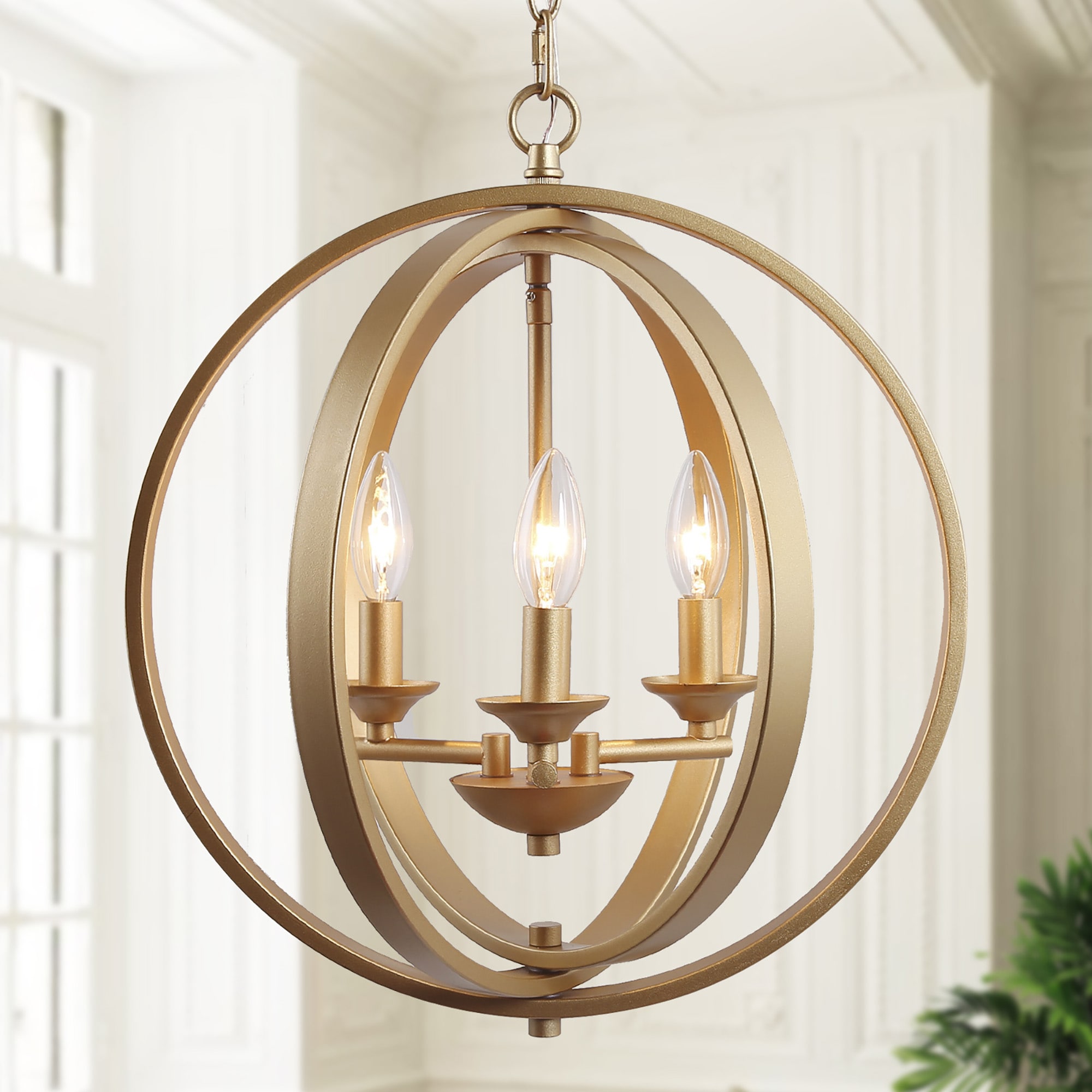 Uolfin 3-Light Gold Globe department Dry Candle Style Chandeliers LED the rated Modern/Contemporary with Classic at in Chandelier