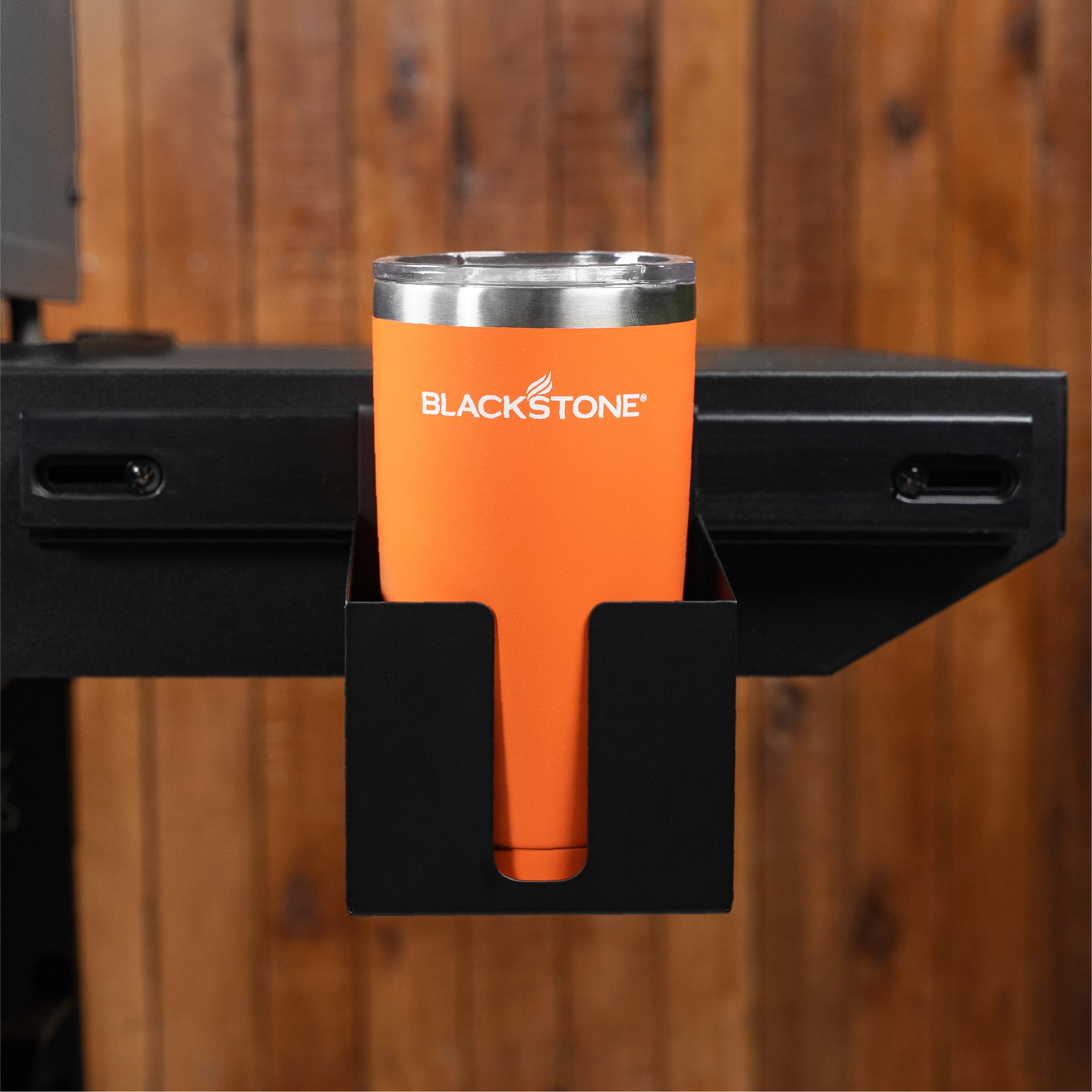 Black Matte Steel Grill Cup Holder with Mug Handle Cutout