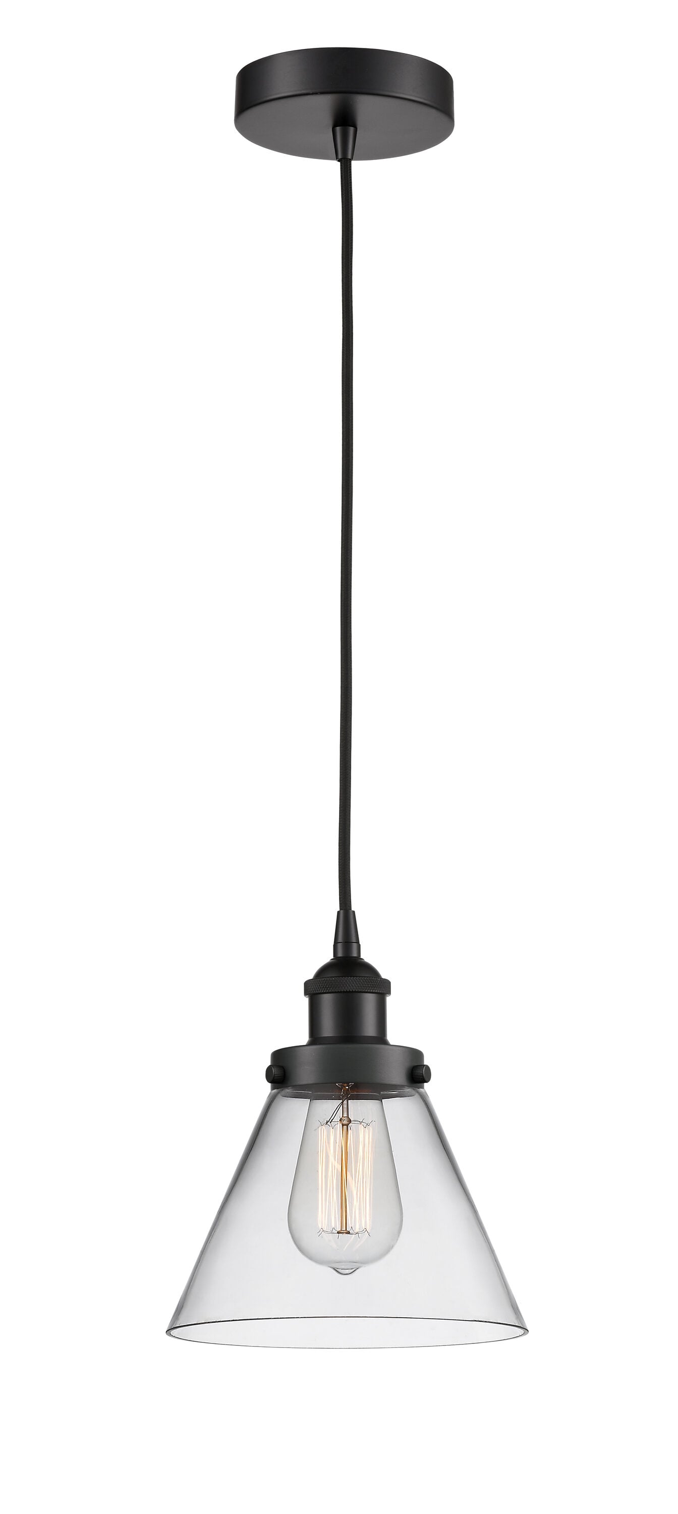 Cone Matte Black, Clear Industrial Clear Glass Cone Mini Hanging Pendant Light | - Innovations Lighting 616-1PH-BK-G42