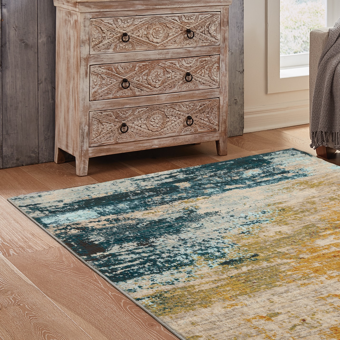 Sedona Midnight Teal & Saffron Oriental Area Rug, 7'10" x 10'10"