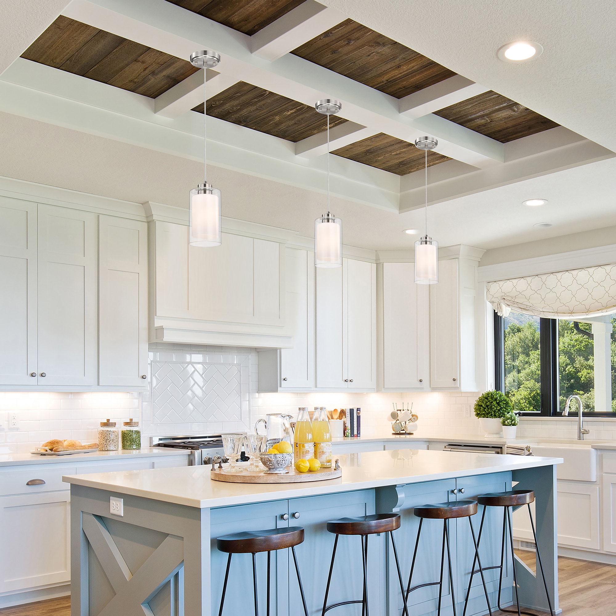 Brushed Nickel Mini Pendant with Dual Glass Shades