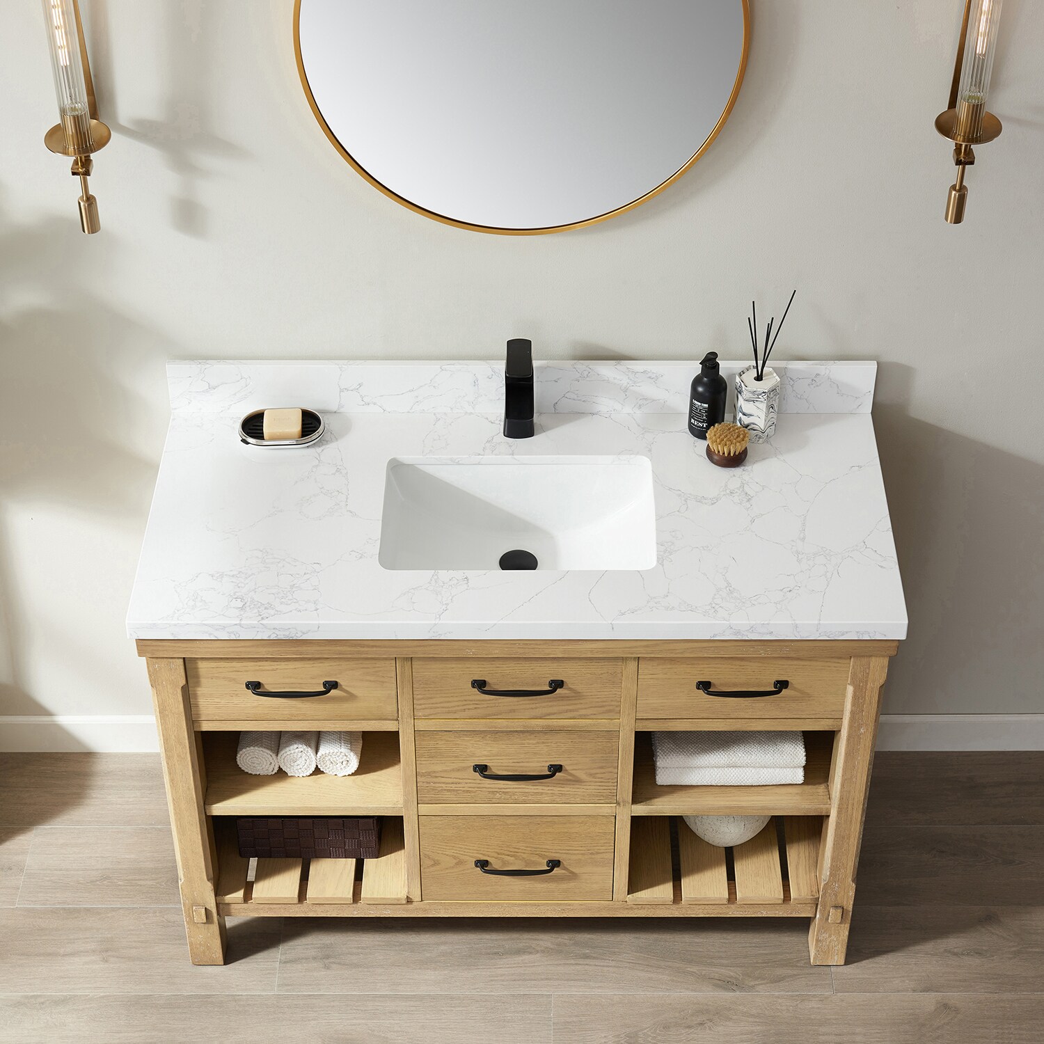 Vinnova Valencia 48-in Washed Ash Undermount Single Sink Bathroom ...