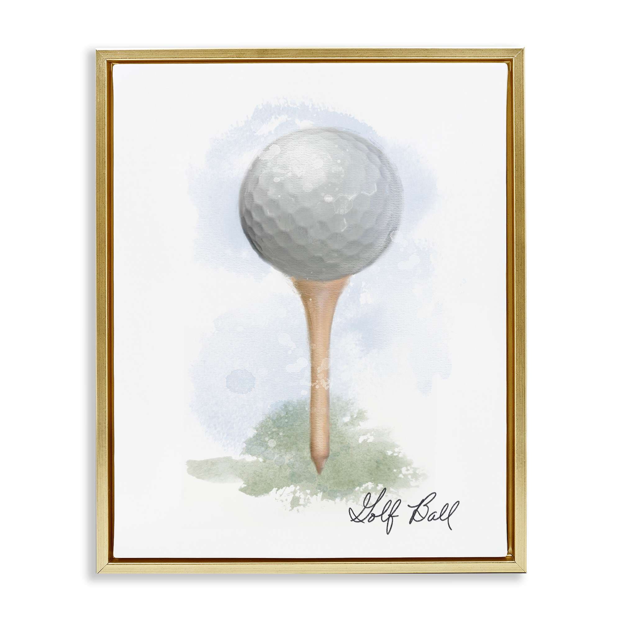 Stupell Industries BS-097-FFG-24X30 Soft Pastel Golf on Tee Gold Framed Floater Canvas Wall Art By Matthew Piotrowicz 25 x 31