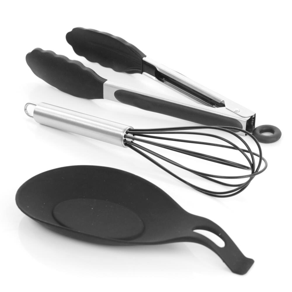 Hastings Home Kitchen Utensil and Gadget Set - 6 Piece Spatula and Spoons on Ring - Black Plastic - Dishwasher Safe - Heat Resistant - Non-Stick