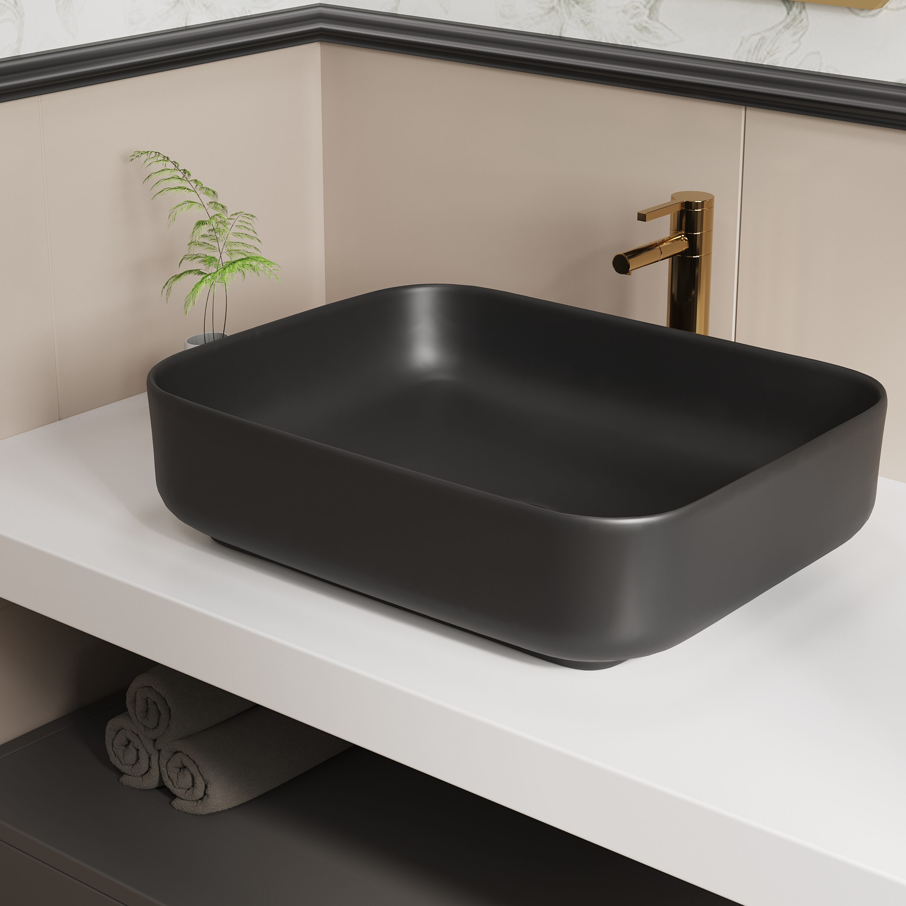 ELLAI Matte Black Vessel Rectangular Modern Bathroom Sink (19.7-in x 15 ...