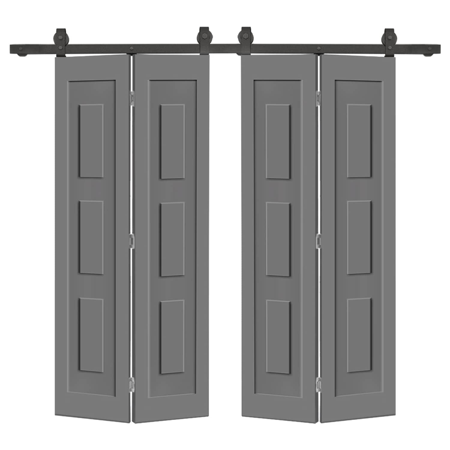 CALHOME 1905T+MSQ3-84X34SG(2 68-in x 84-in Light Gray Prefinished Equal MDF Hollow core Double bifold Barn Door (Hardware Included)