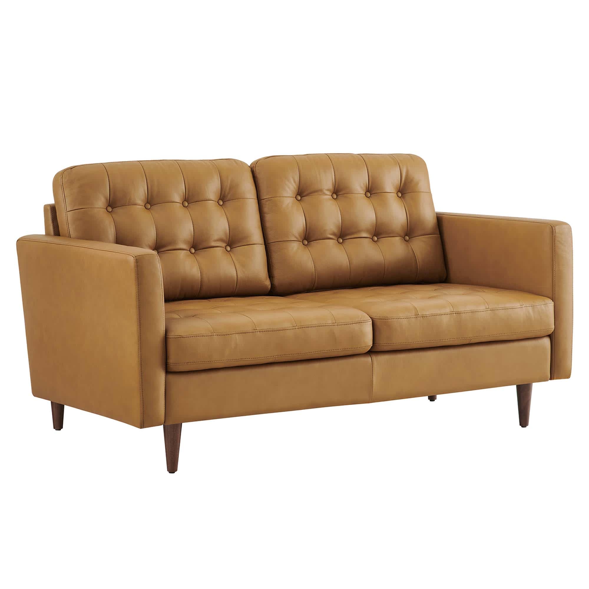  Exalt Tufted Leather Loveseat in Tan