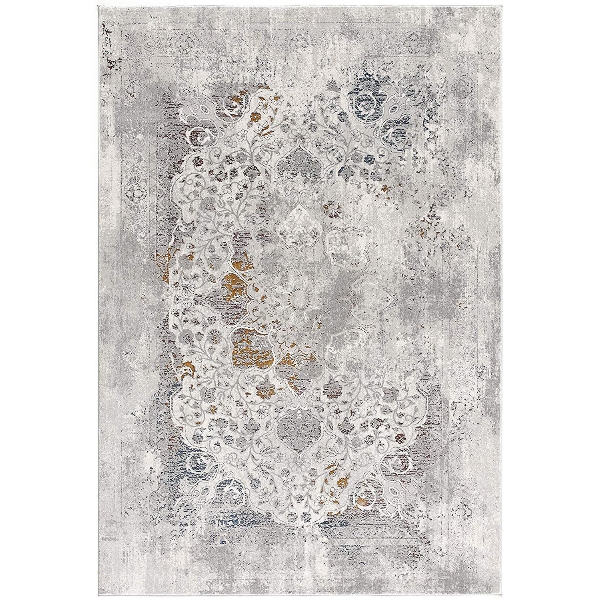 HomeRoots 4000391812 8 x 11 (ft) Rag Polyester Grey Rectangular Indoor Medallion Vacuum regularly Area rug