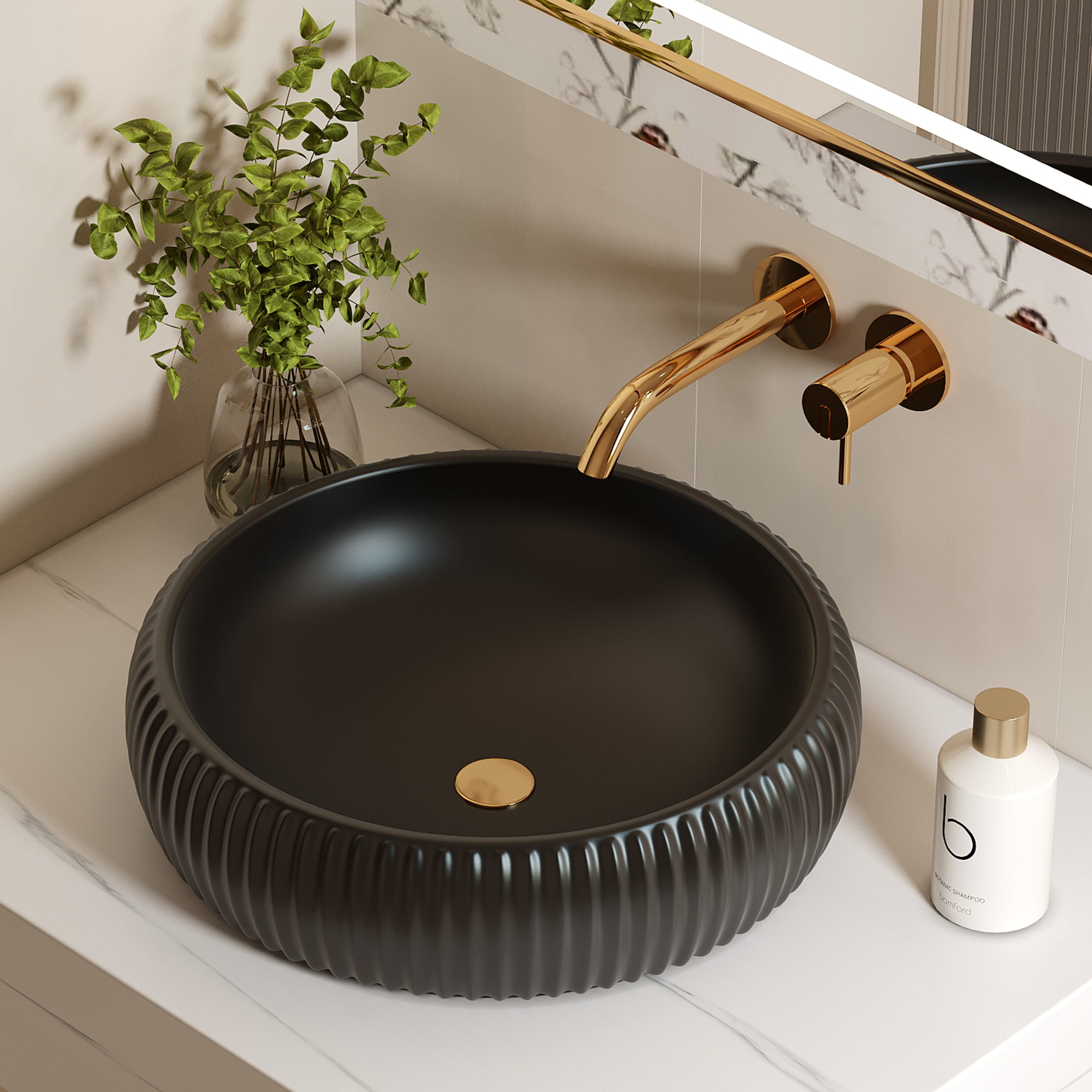 ELLAI ML-54402 Vitreous china Vessel Round Modern Matte Black Bathroom Sink ( 16.2-Inches x 16.2-Inches )